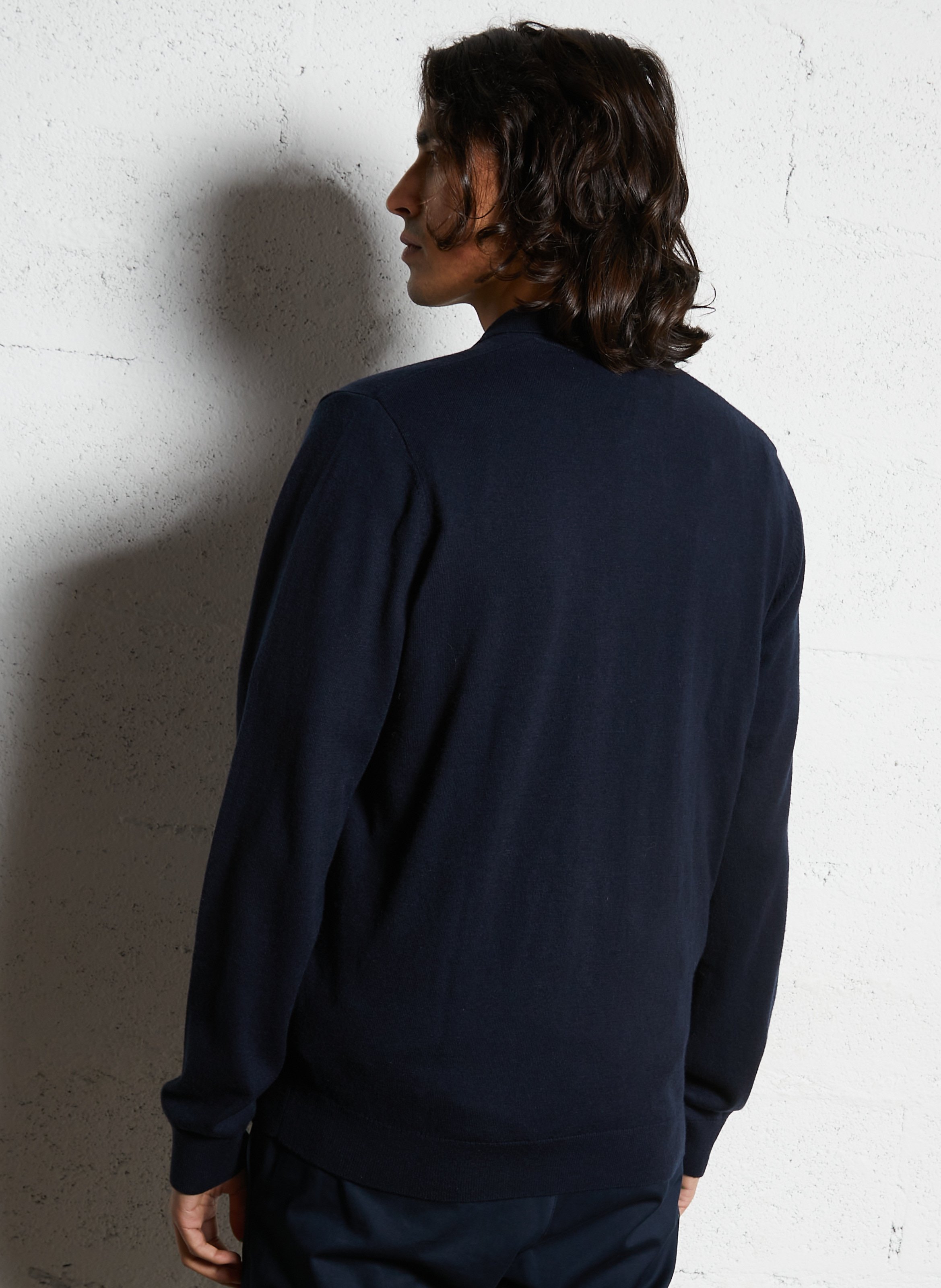 Pull droit uni à col polo zippé IKKS Bleu