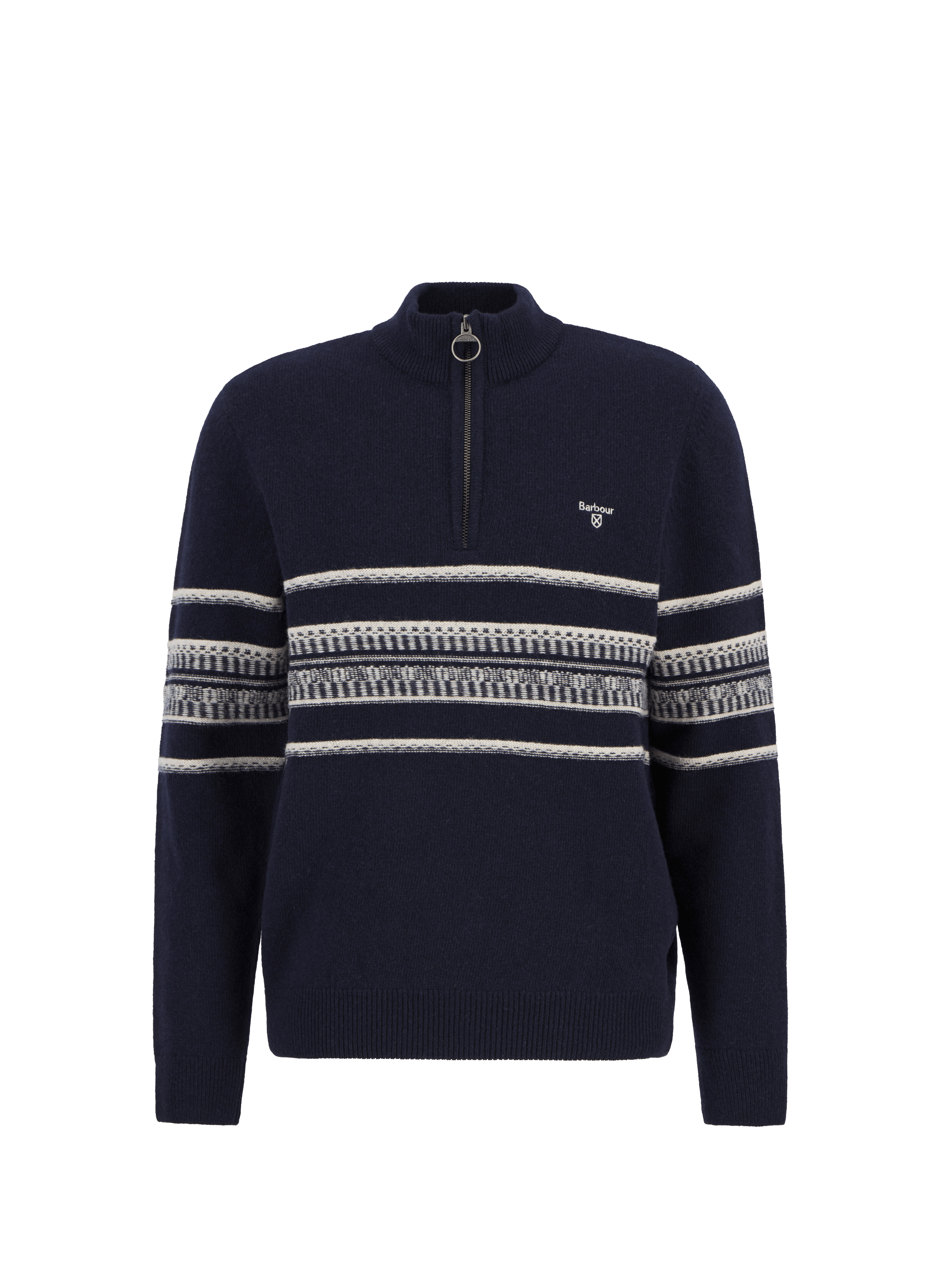 Straight wool sweater with high neck and striped pattern. BARBOUR Blue