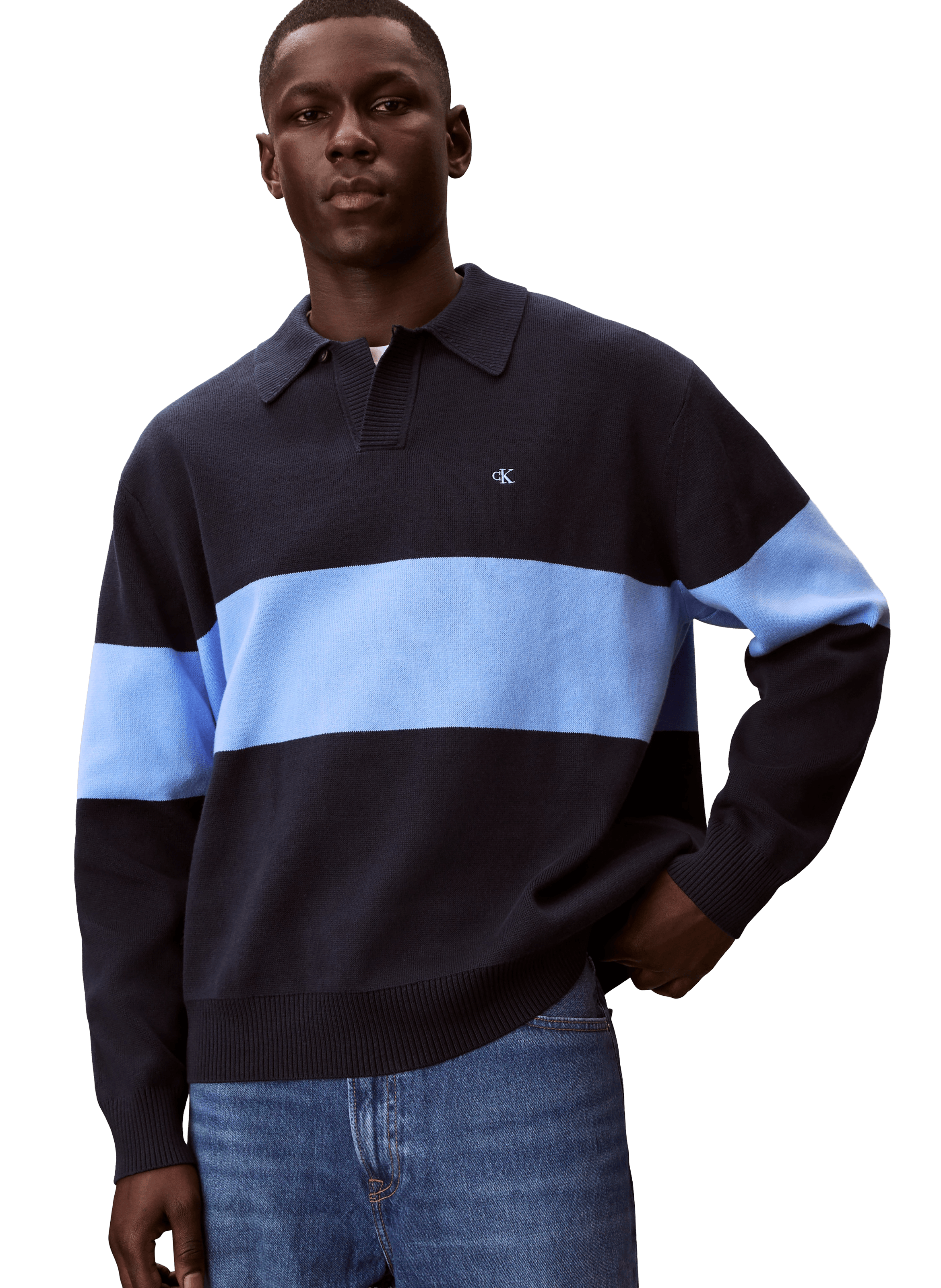 Cotton polo neck sweater CALVIN KLEIN Blue