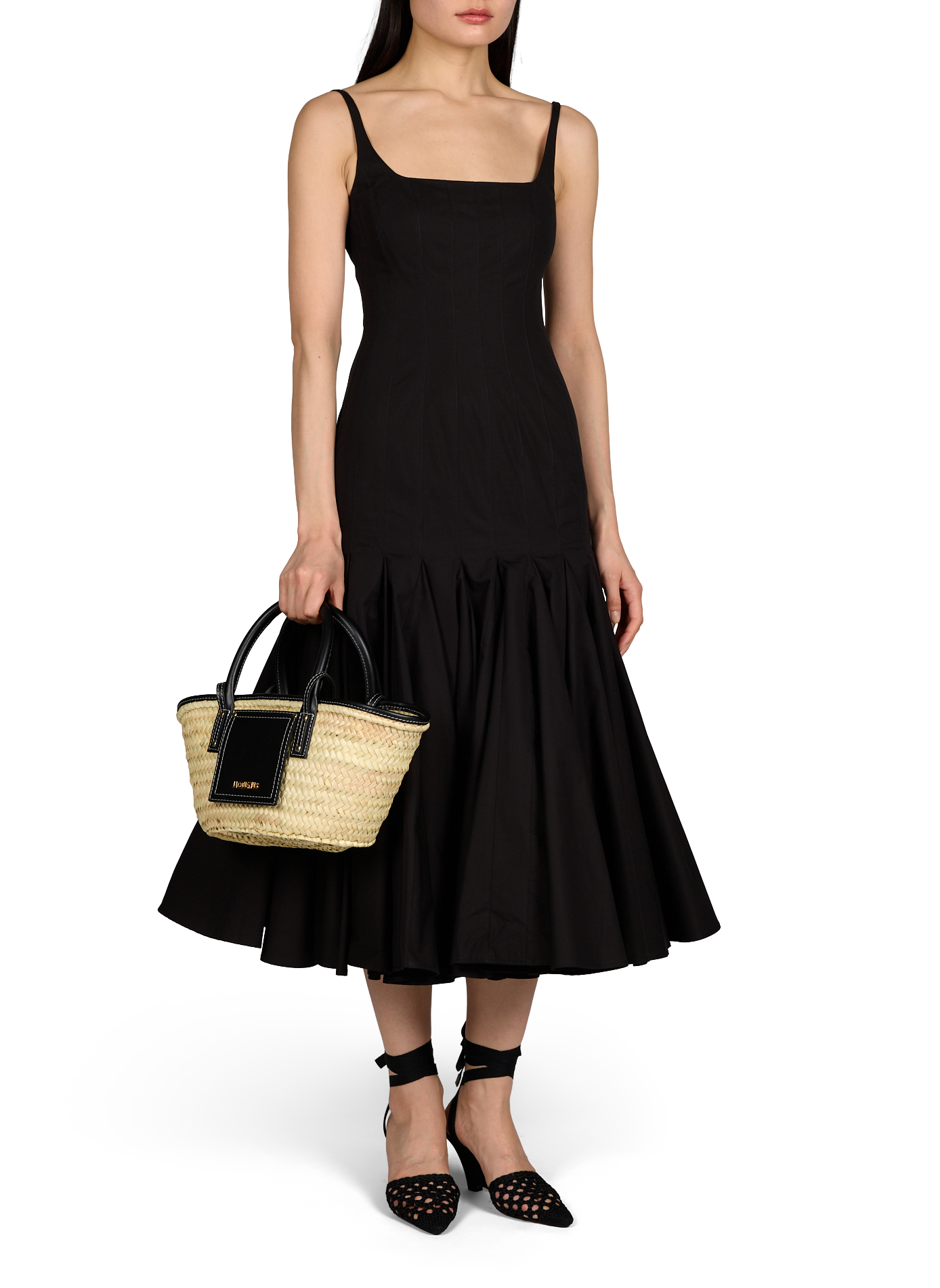 Le petit panier Soli en cuir et palmier Noir