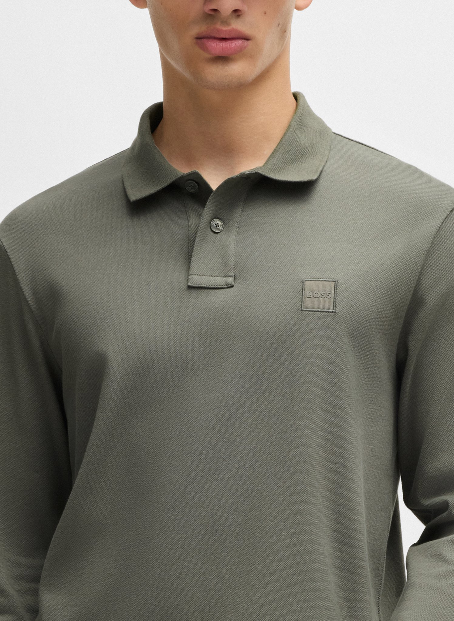 Polo à manches longues regular-fit en coton mélangé BOSS Argent