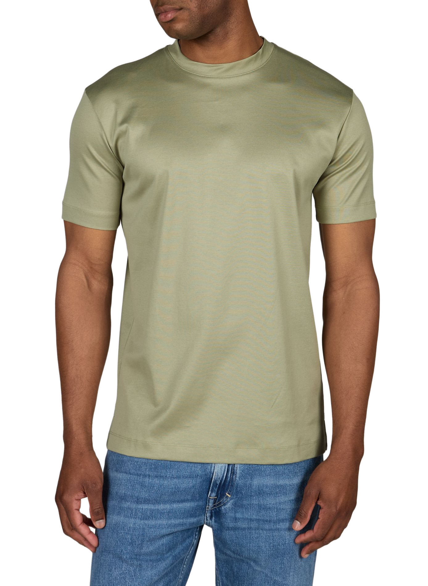 Effen T-shirt met ronde hals van katoen. AURELIEN Kaki