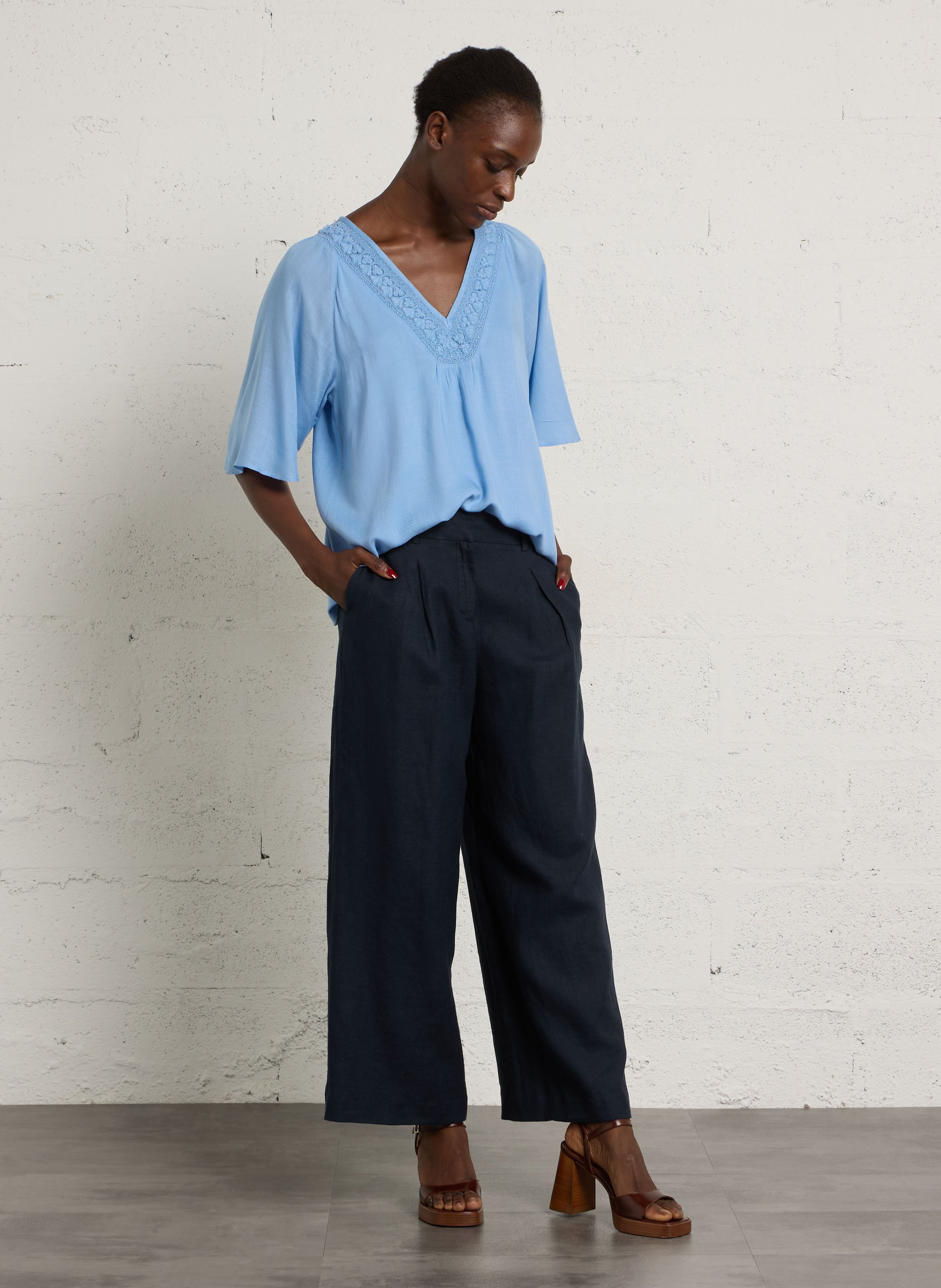 Pantacourt large en lin tino | Violet MAISON 123 Femme
