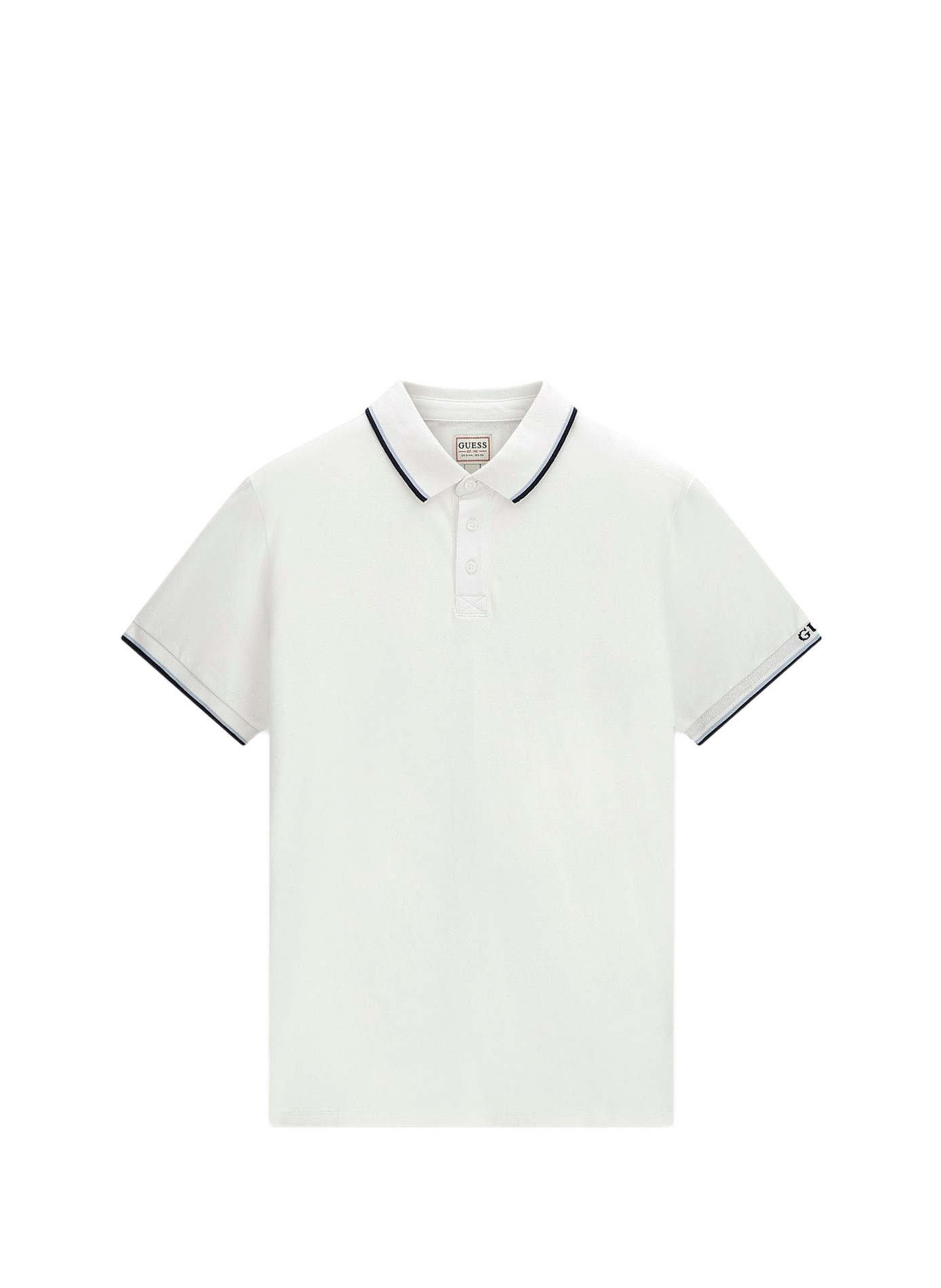 Plain polo with striped logo border in mixed cotton GUESS White