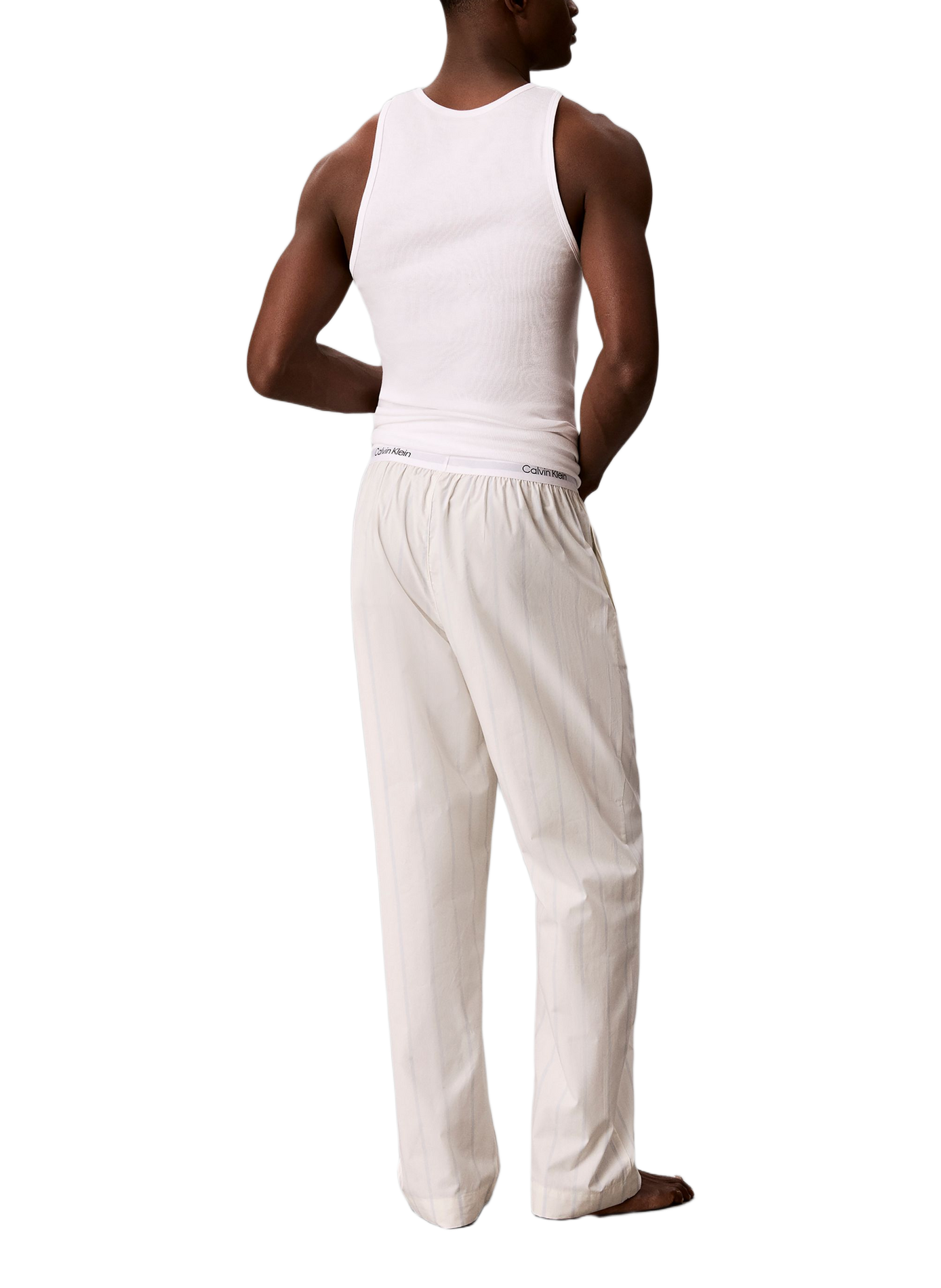 Pantalon de pyjama rayé en coton CALVIN KLEIN Blanc