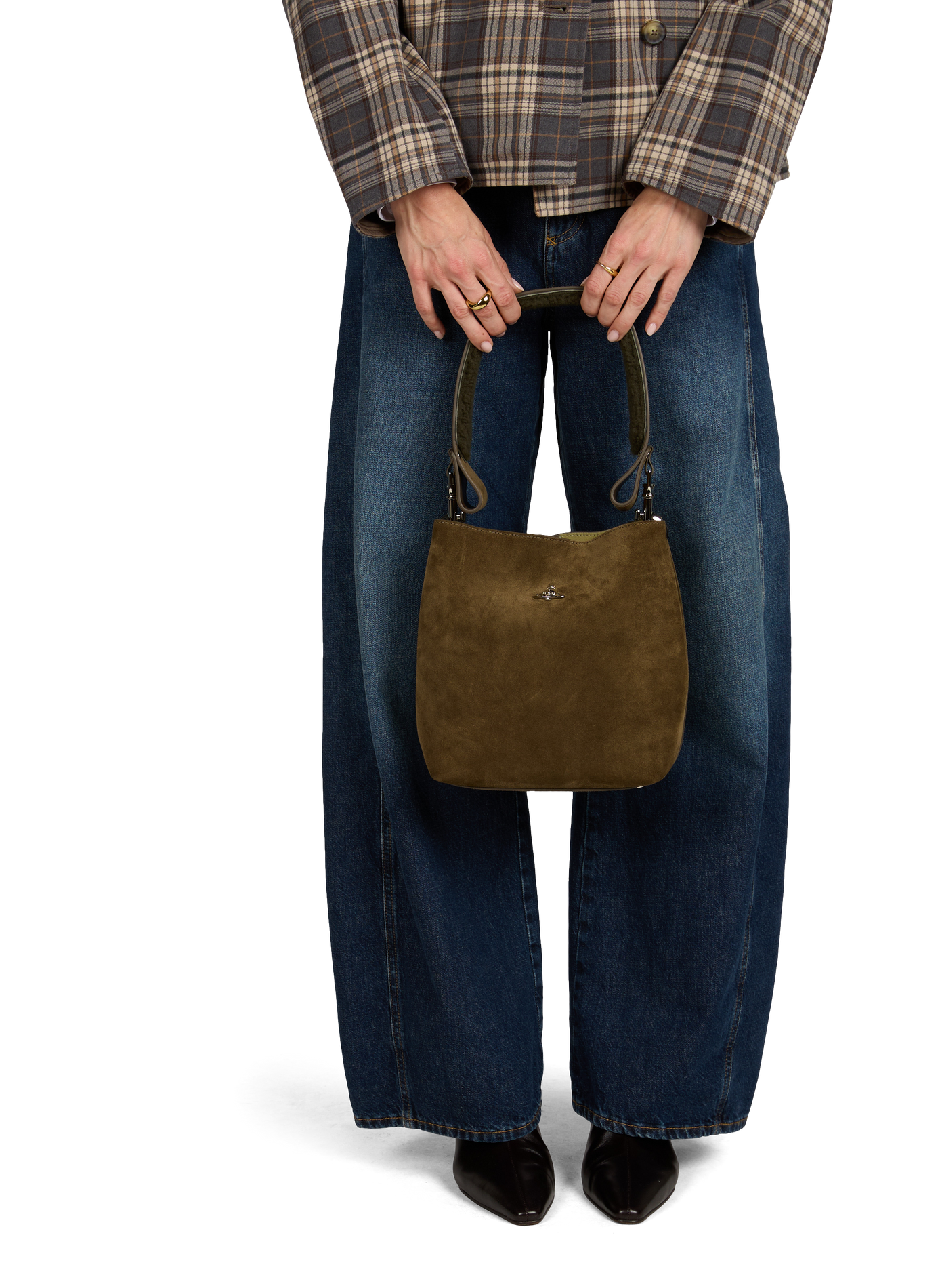 Orb plate bucket bag in calf leather VIVIENNE WESTWOOD Green