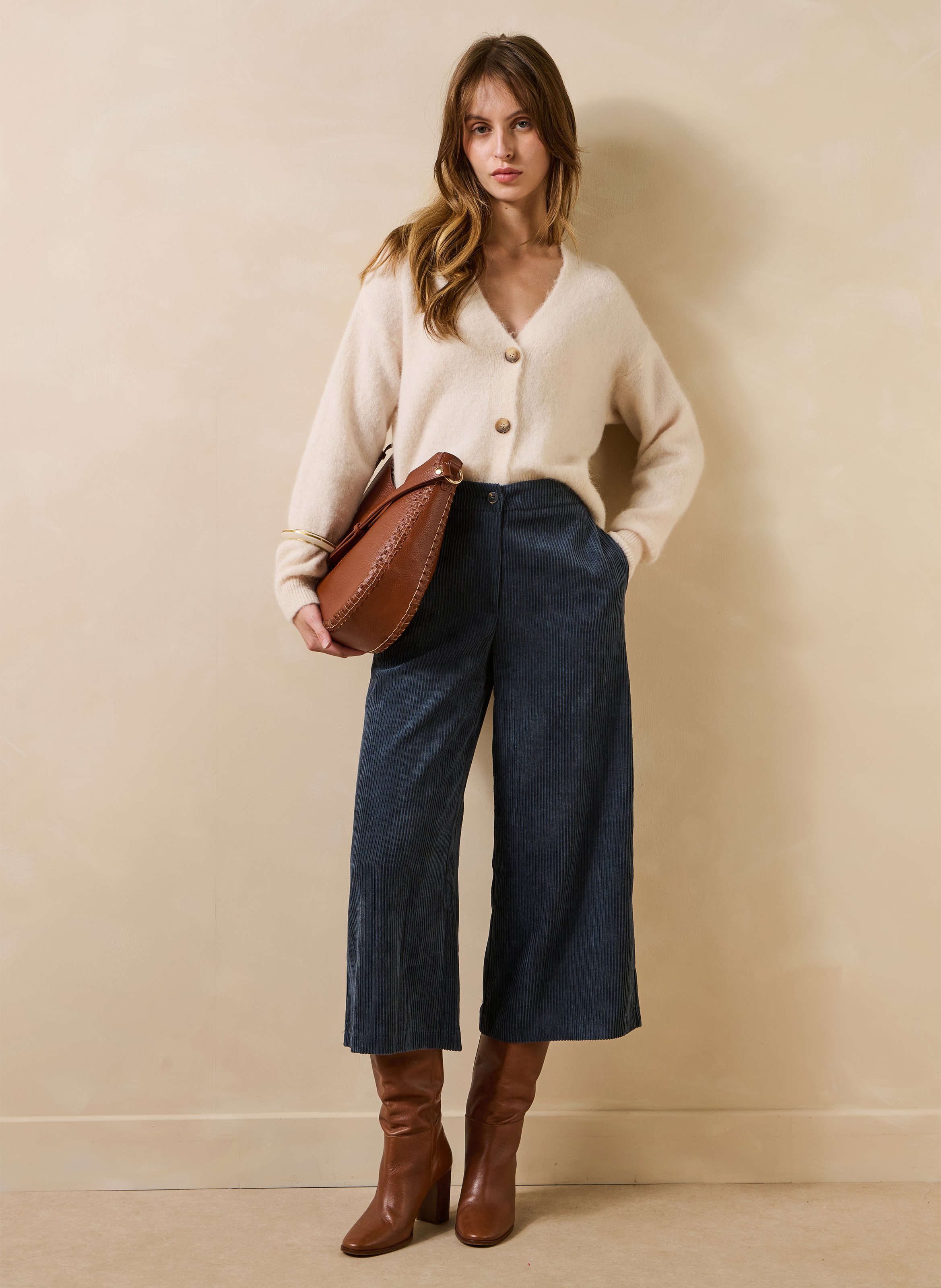 Cropped ribfluwelen broek LA FEE MARABOUTEE Blauw