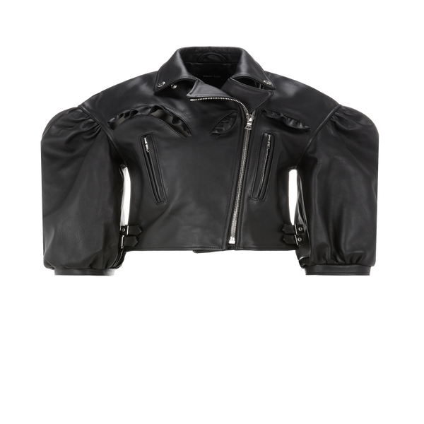 Simone Rocha Leather Jacket With Ruffles In Black