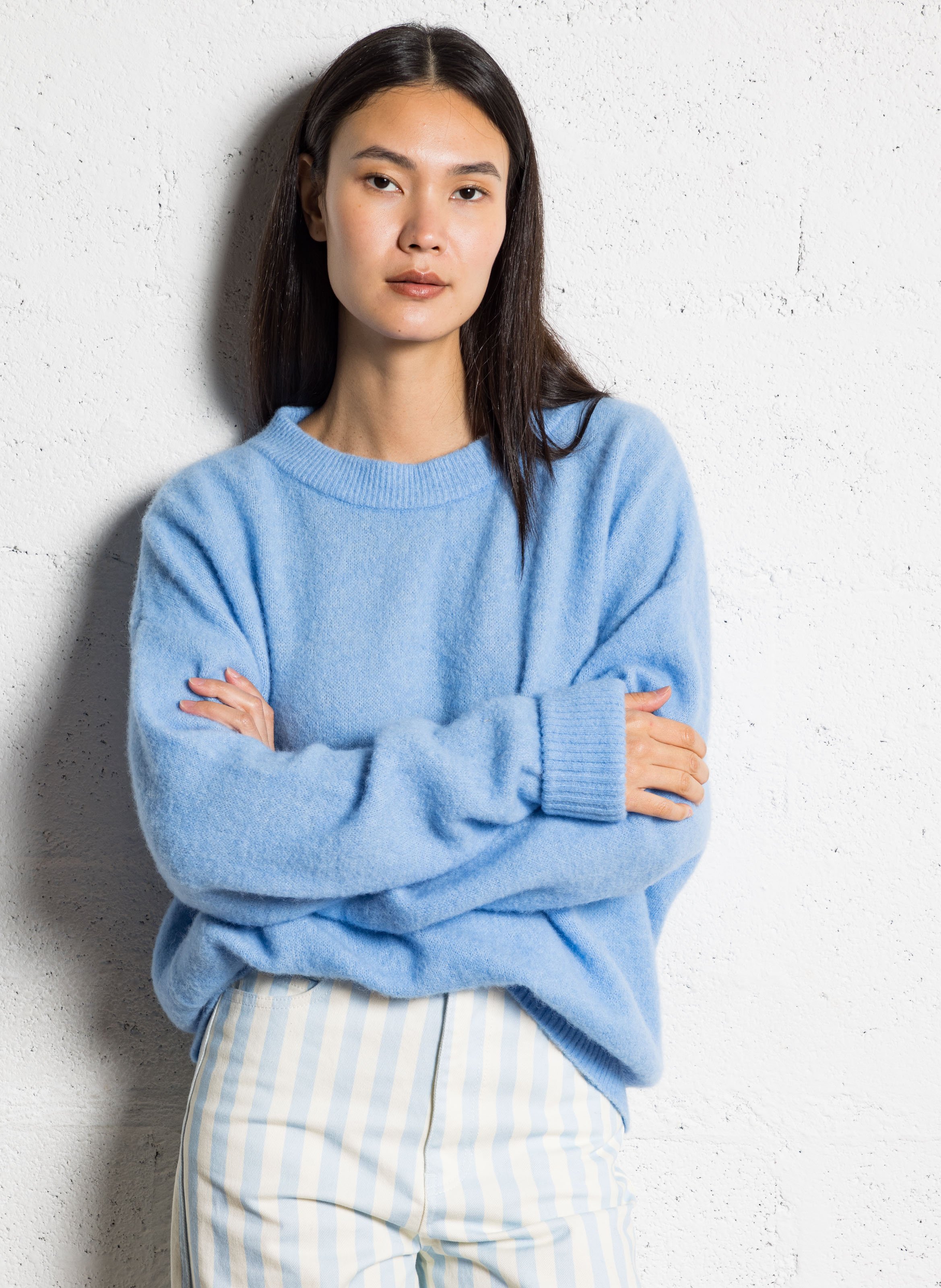 AMERICAN VINTAGE Pull ample col rond en laine mélangée vitow Bleu