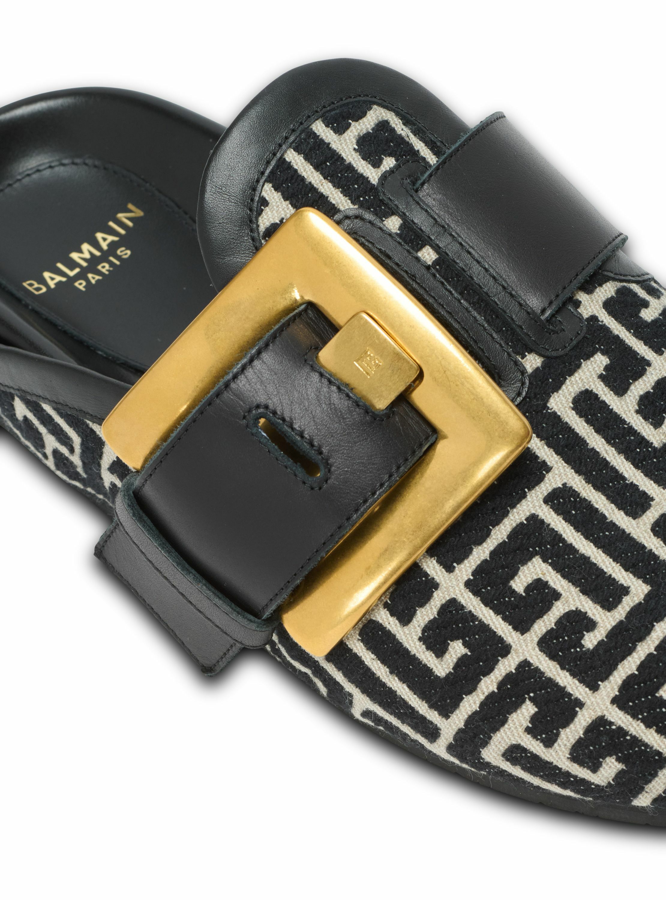 Mules anthem en toile jacquard à monogramme pb BALMAIN Noir