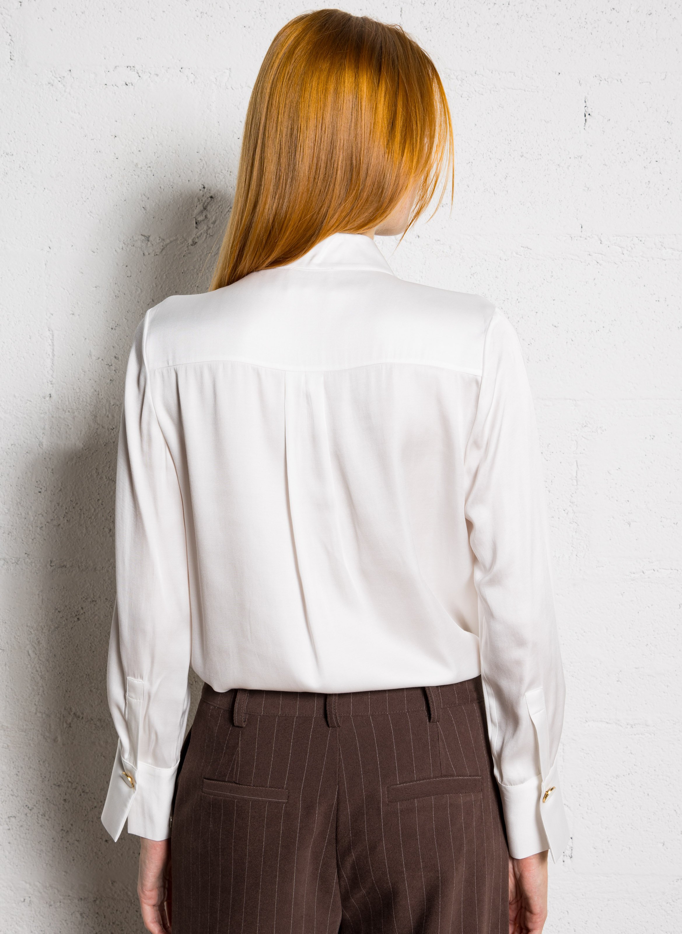 Blouse fluide satinée à col tunisien basile MAISON 123 Blanc