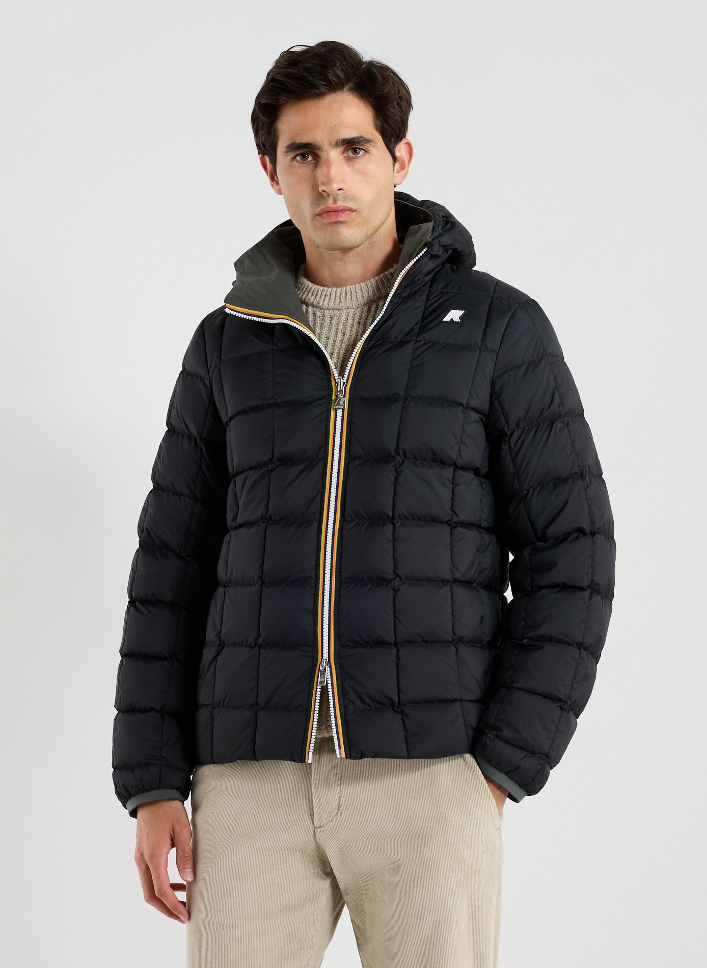 Reversible hooded puffer jacket K-WAY Khaki