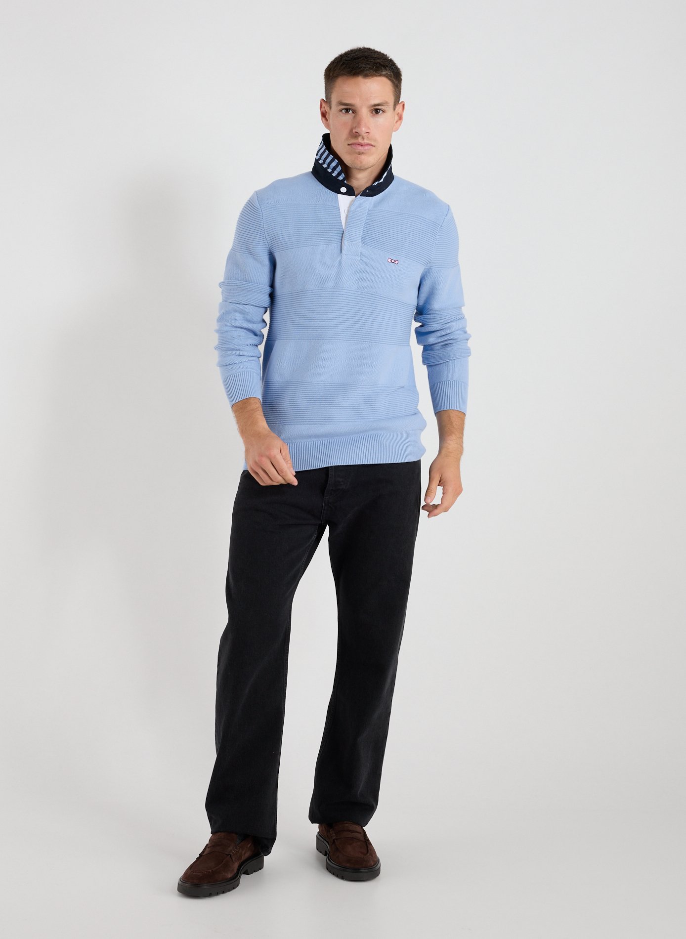 Pull col polo en coton EDEN PARK Bleu
