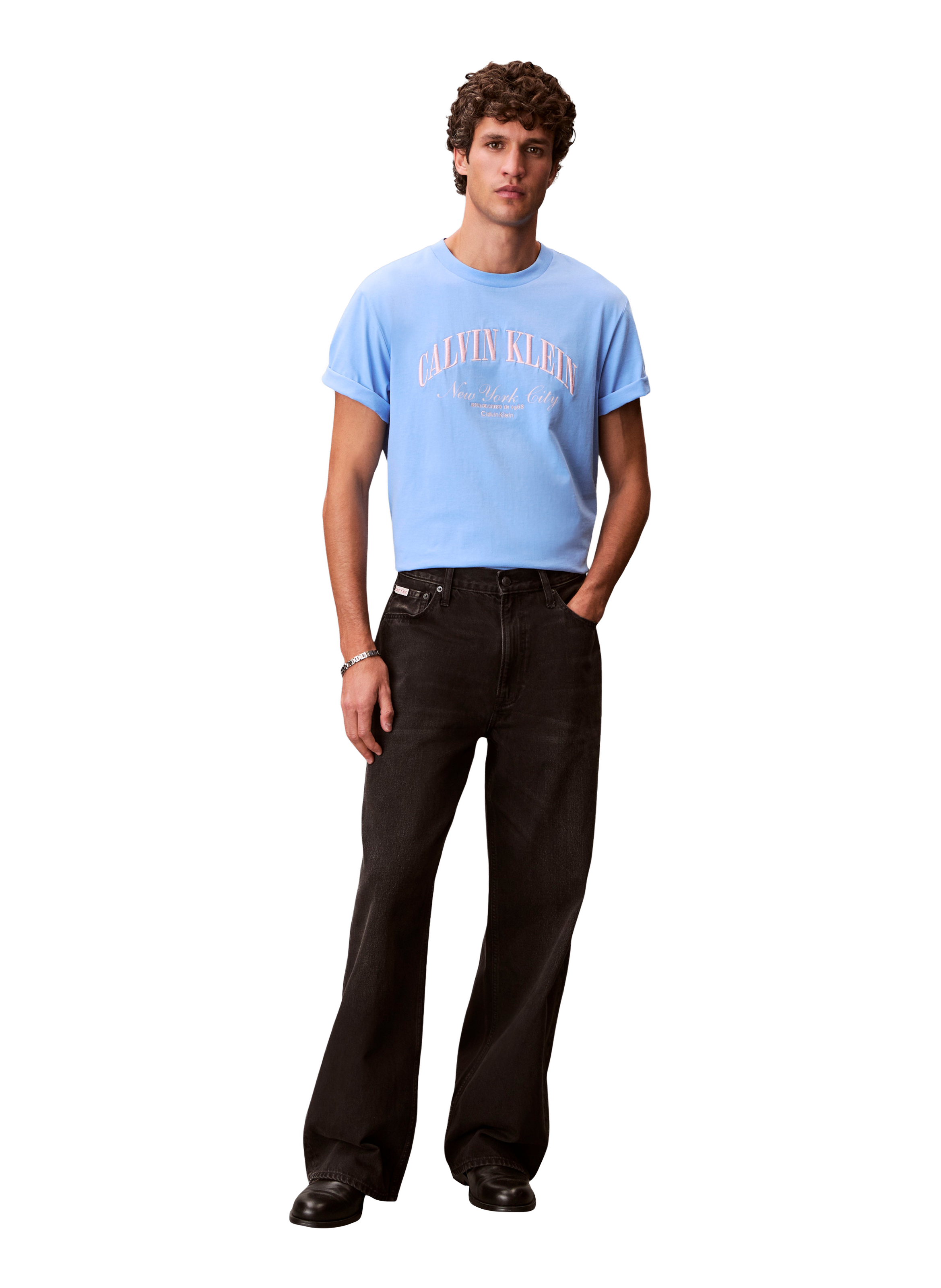 Straight logo cotton t-shirt CALVIN KLEIN Blue