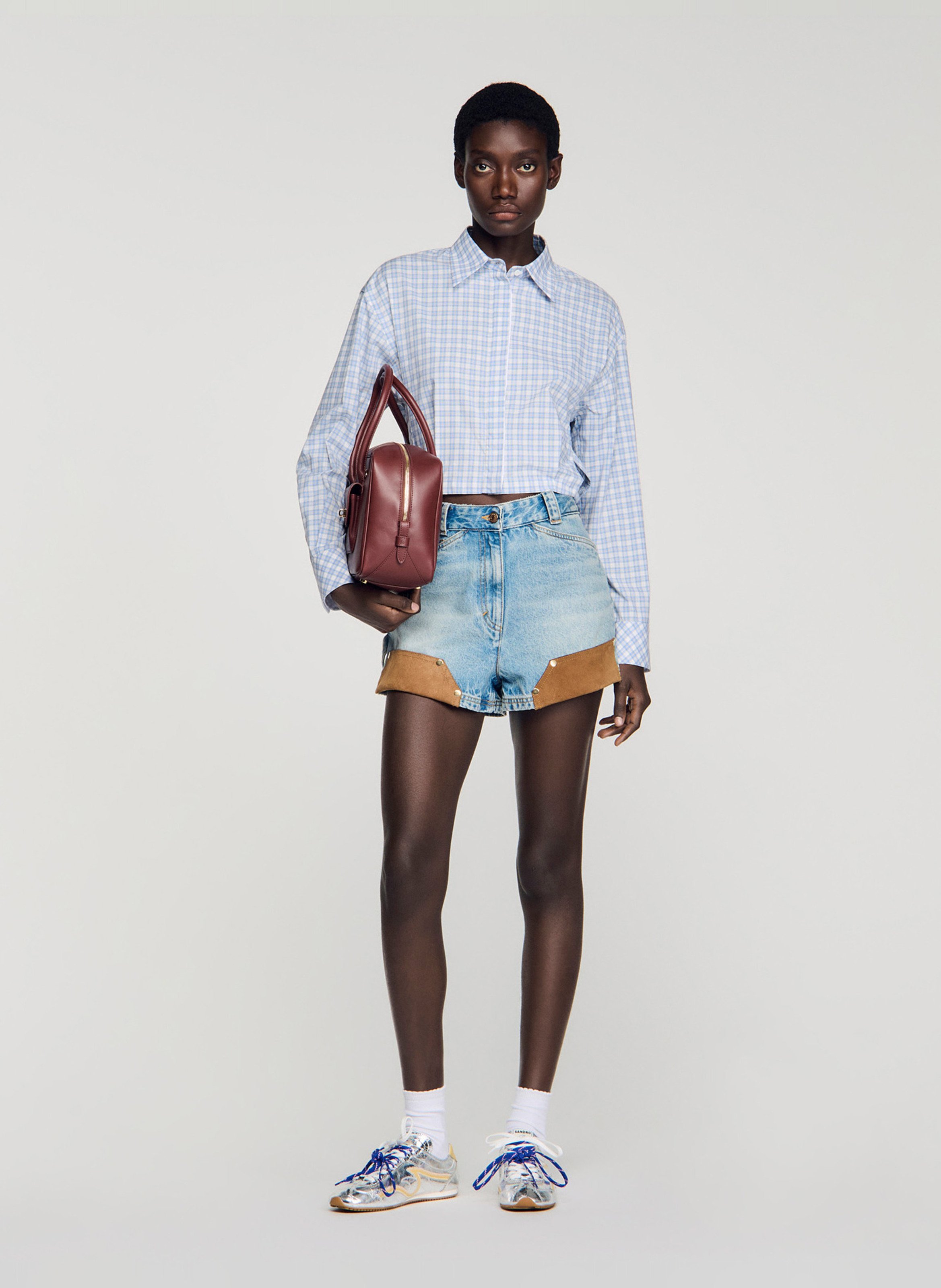 Chemise col classique à carreaux SANDRO Bleu