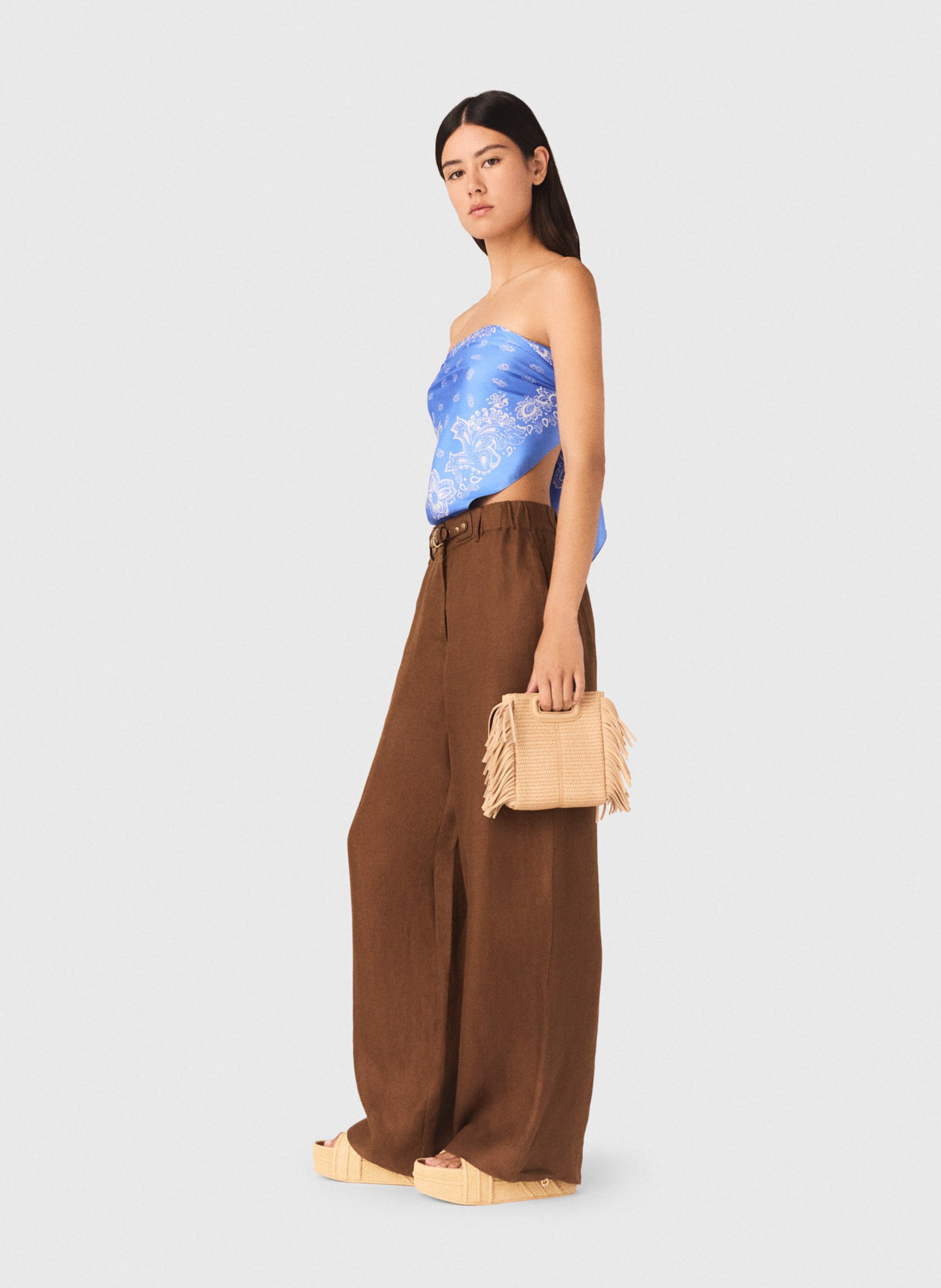 Pantalon large en lin MAJE Marron