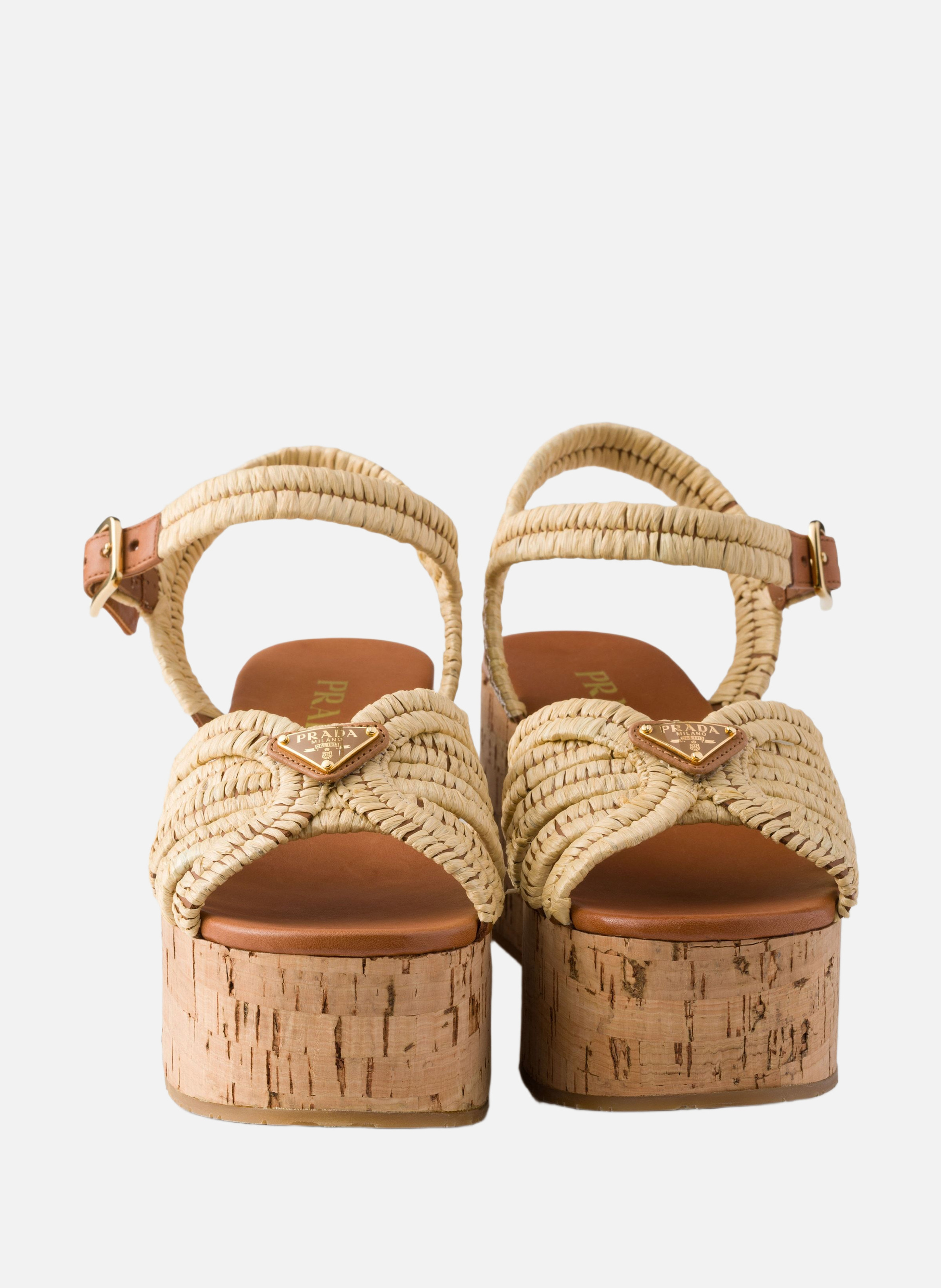 Sandales à plateforme en crochet PRADA Beige