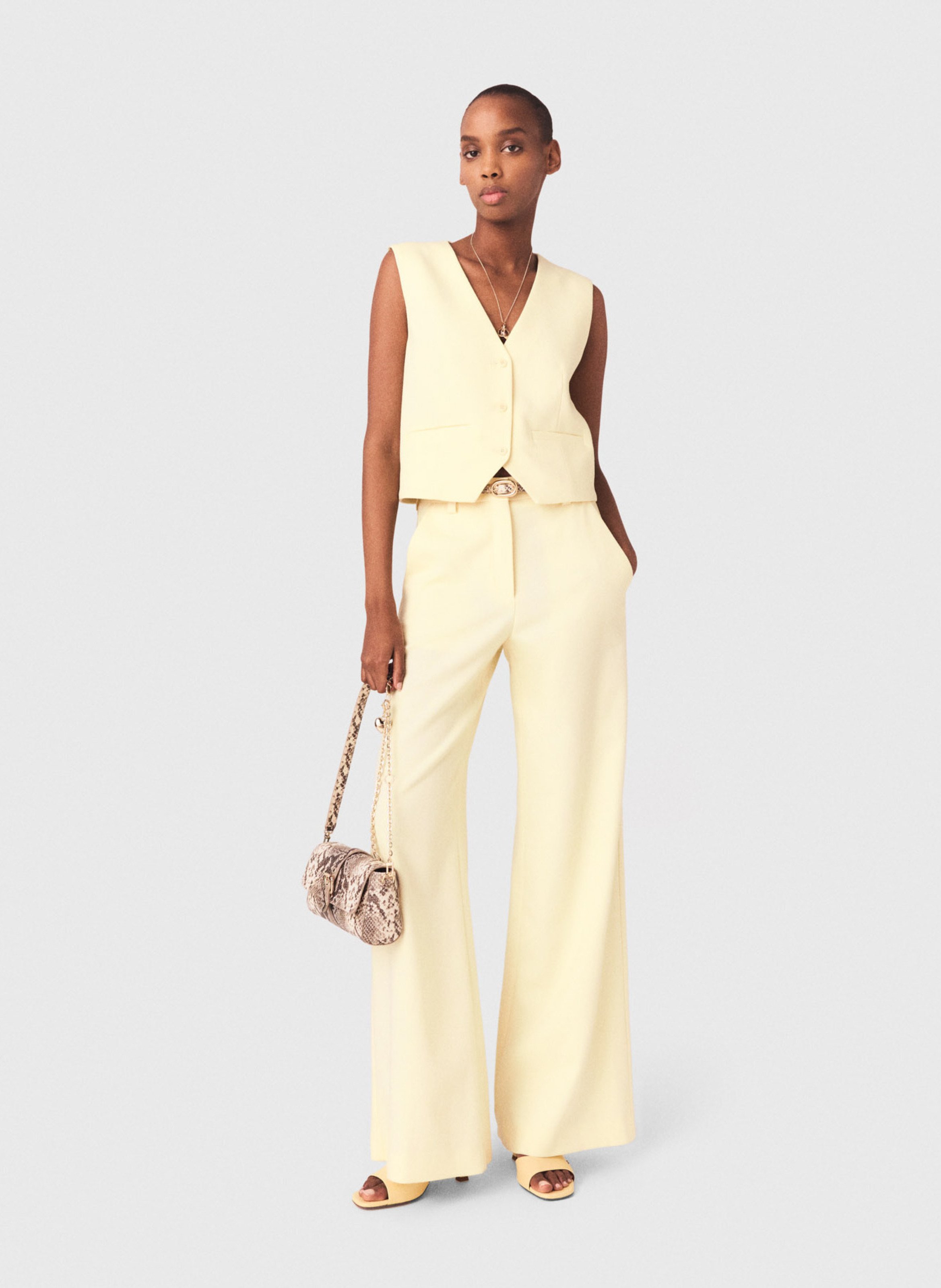 Pantalon large taille haute MAJE Jaune