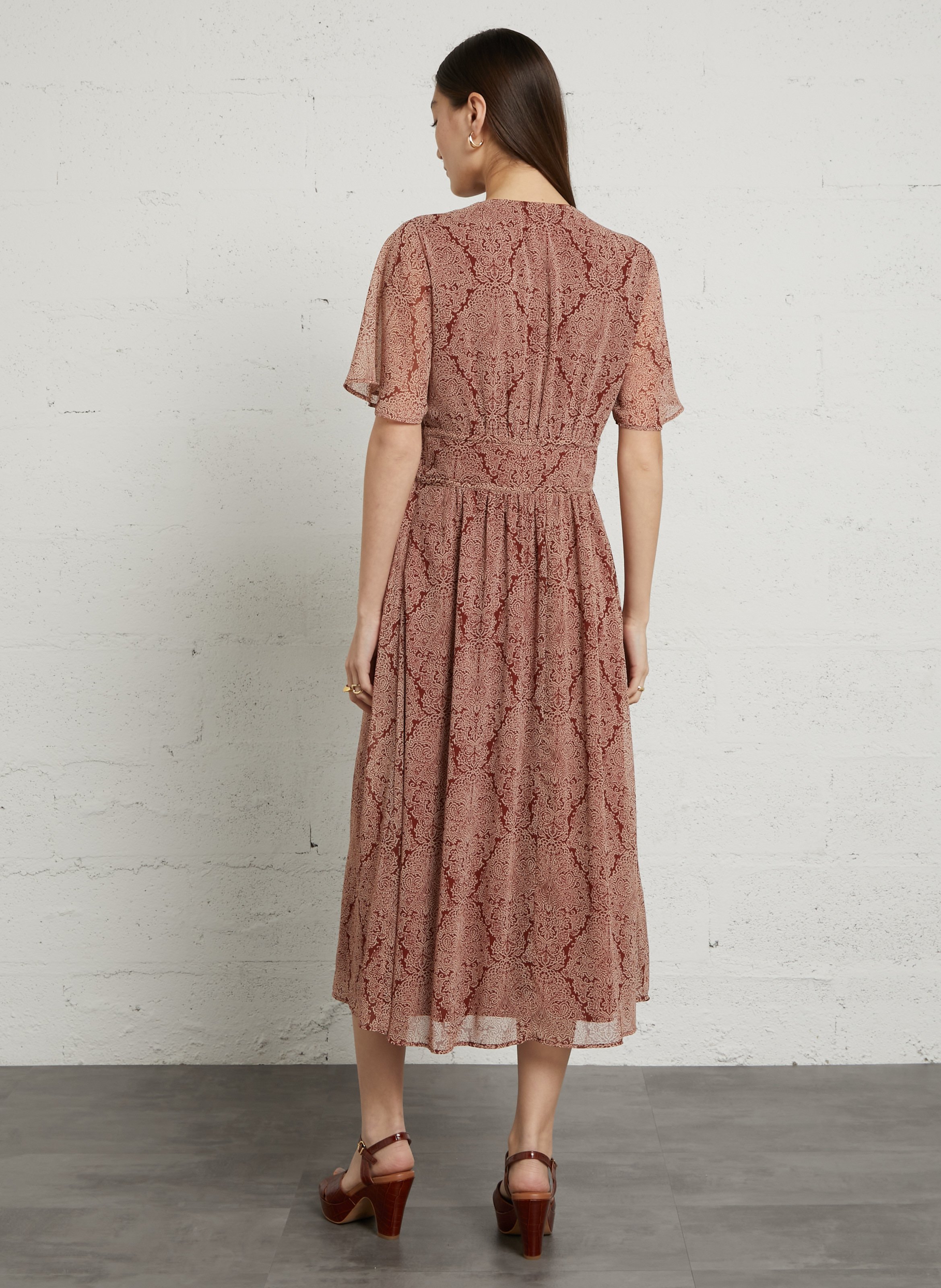 Robe longue col v imprimée brunela MAISON 123 Rouge