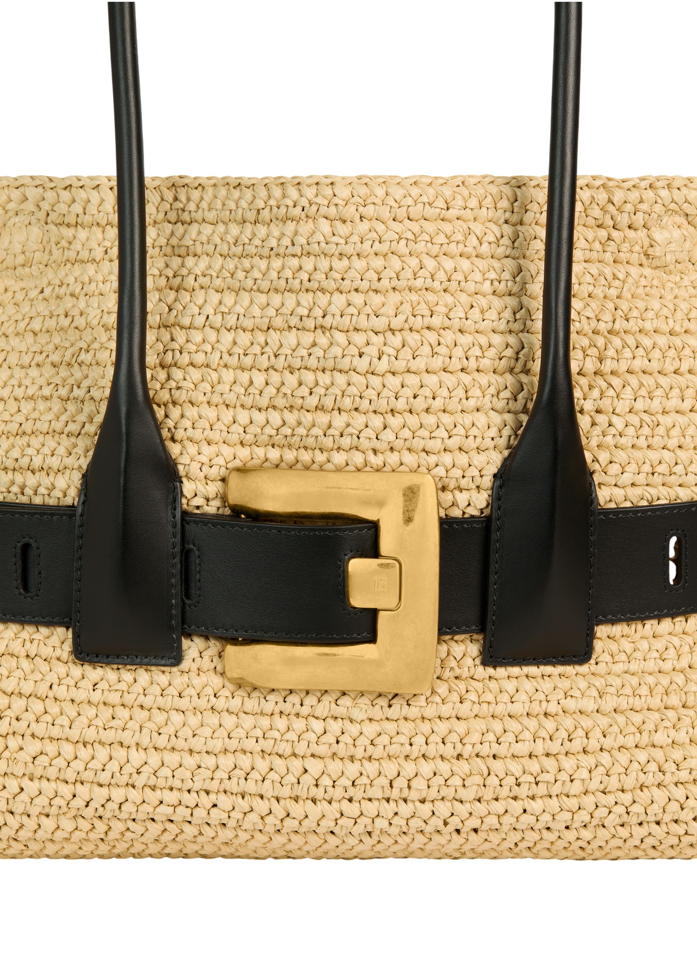 Sac anthem large en crochet et cuir lisse BALMAIN Beige