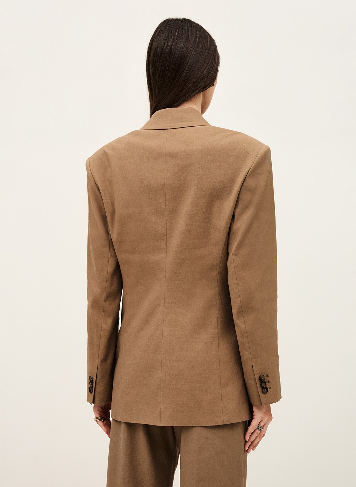 Veste col tailleur en lin mélangé clay Marron