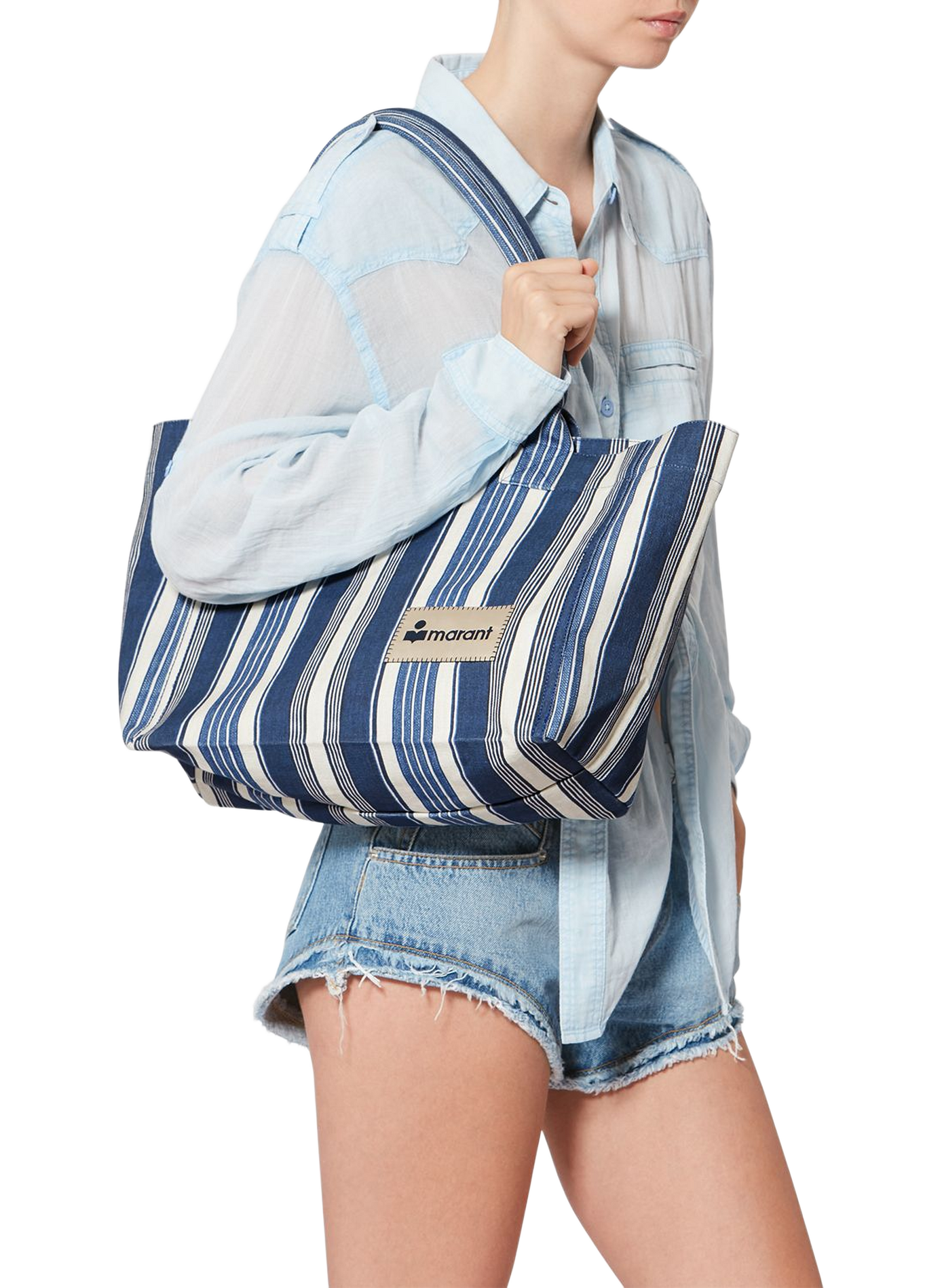 Yenky Zipped Striped Cotton Tote Bag ISABEL MARANT Blue