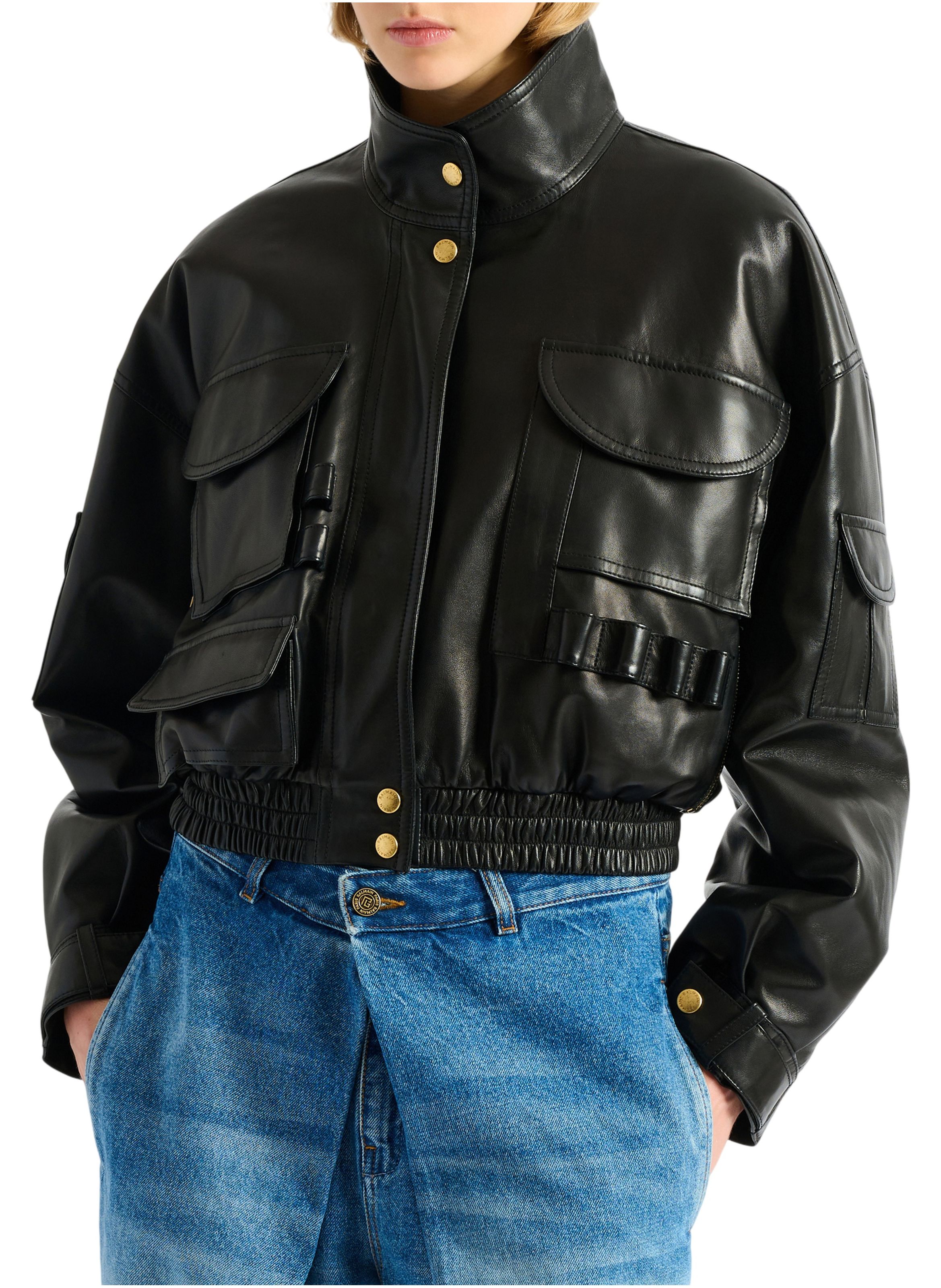 Bomber en cuir d’agneau BALMAIN Noir