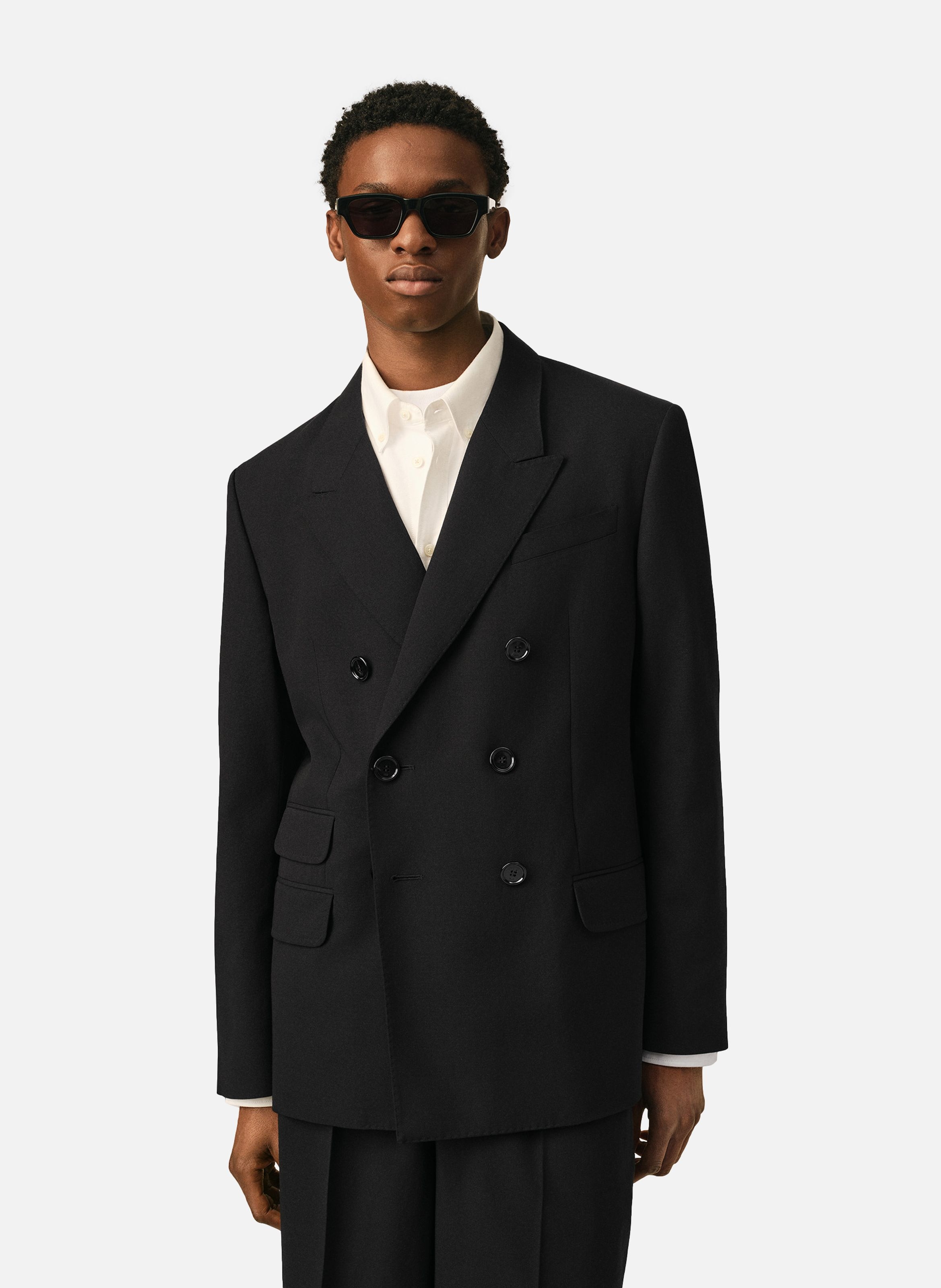 Veste droite double boutonnage en laine AMI PARIS Noir