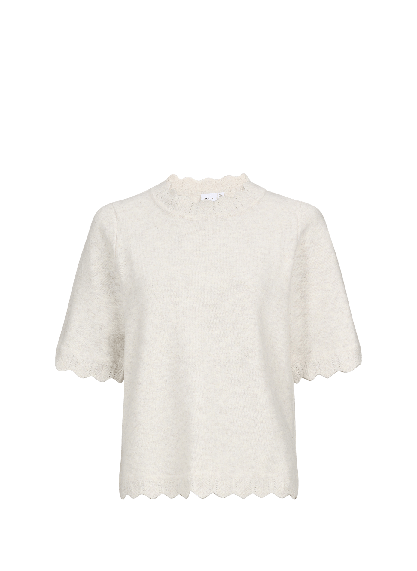 Runder gerader Pullover in Uni-Farbe VILA Beige