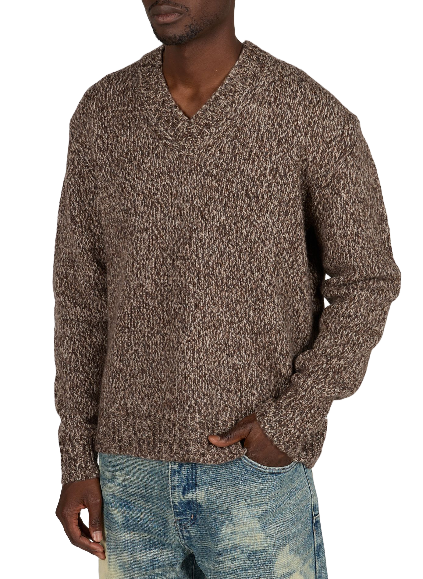 Straight V-neck wool blend sweater NN.07 Brown