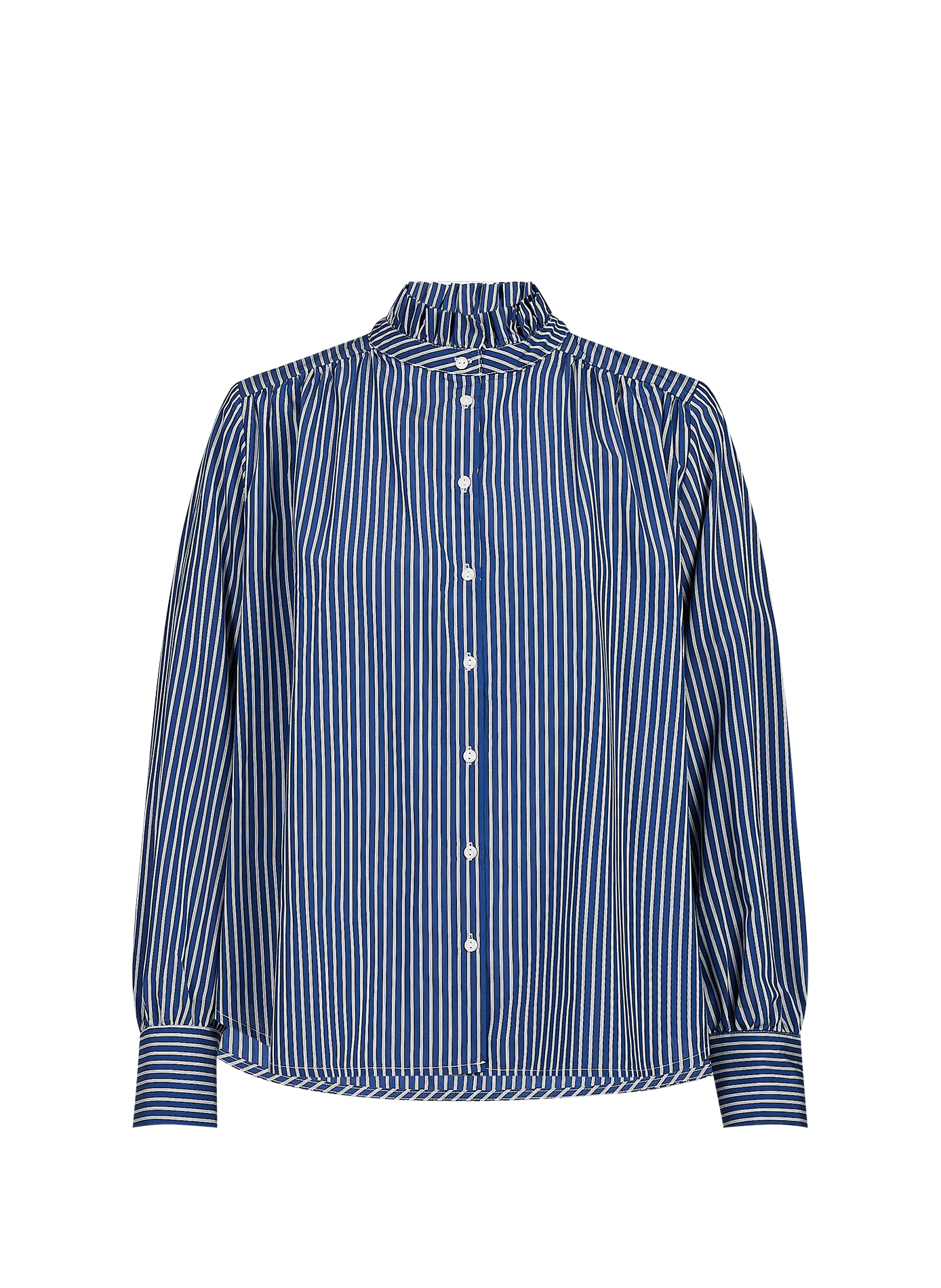 Gestreepte blouse met ruches van gemengd katoen BERENICE Blauw
