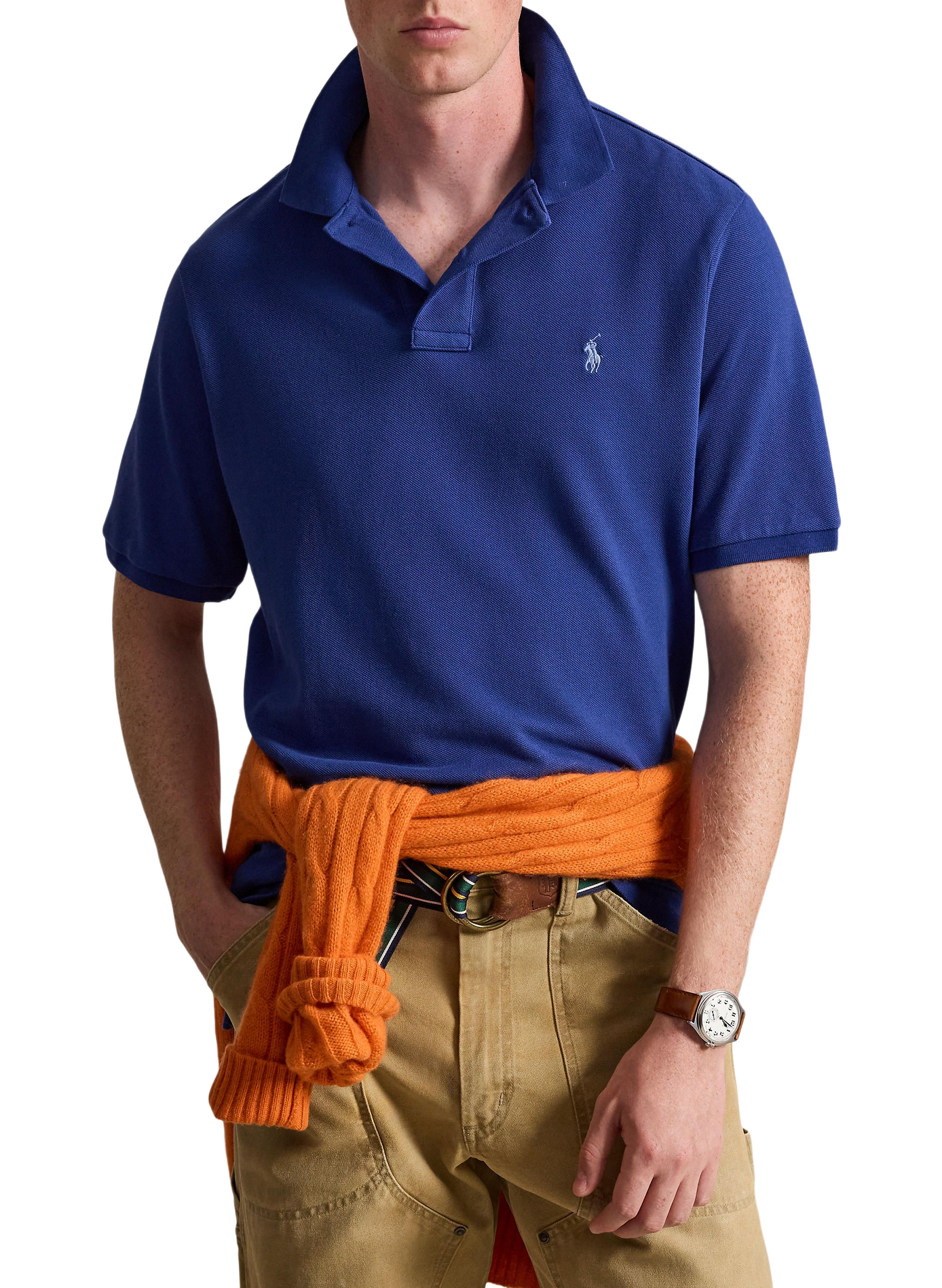 Polo droit en piqué de coton POLO RALPH LAUREN Bleu