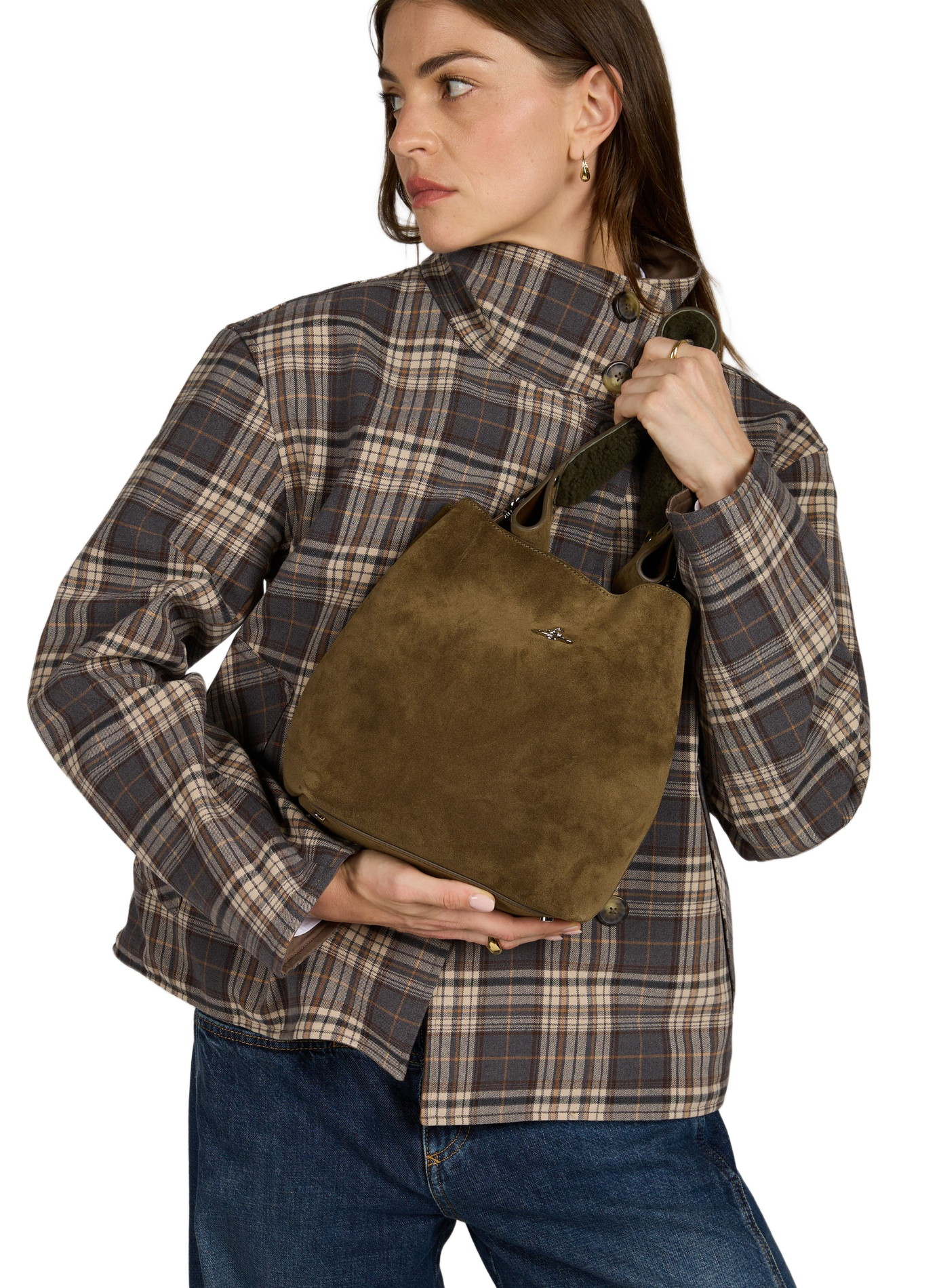 Orb plate bucket bag in calf leather VIVIENNE WESTWOOD Green