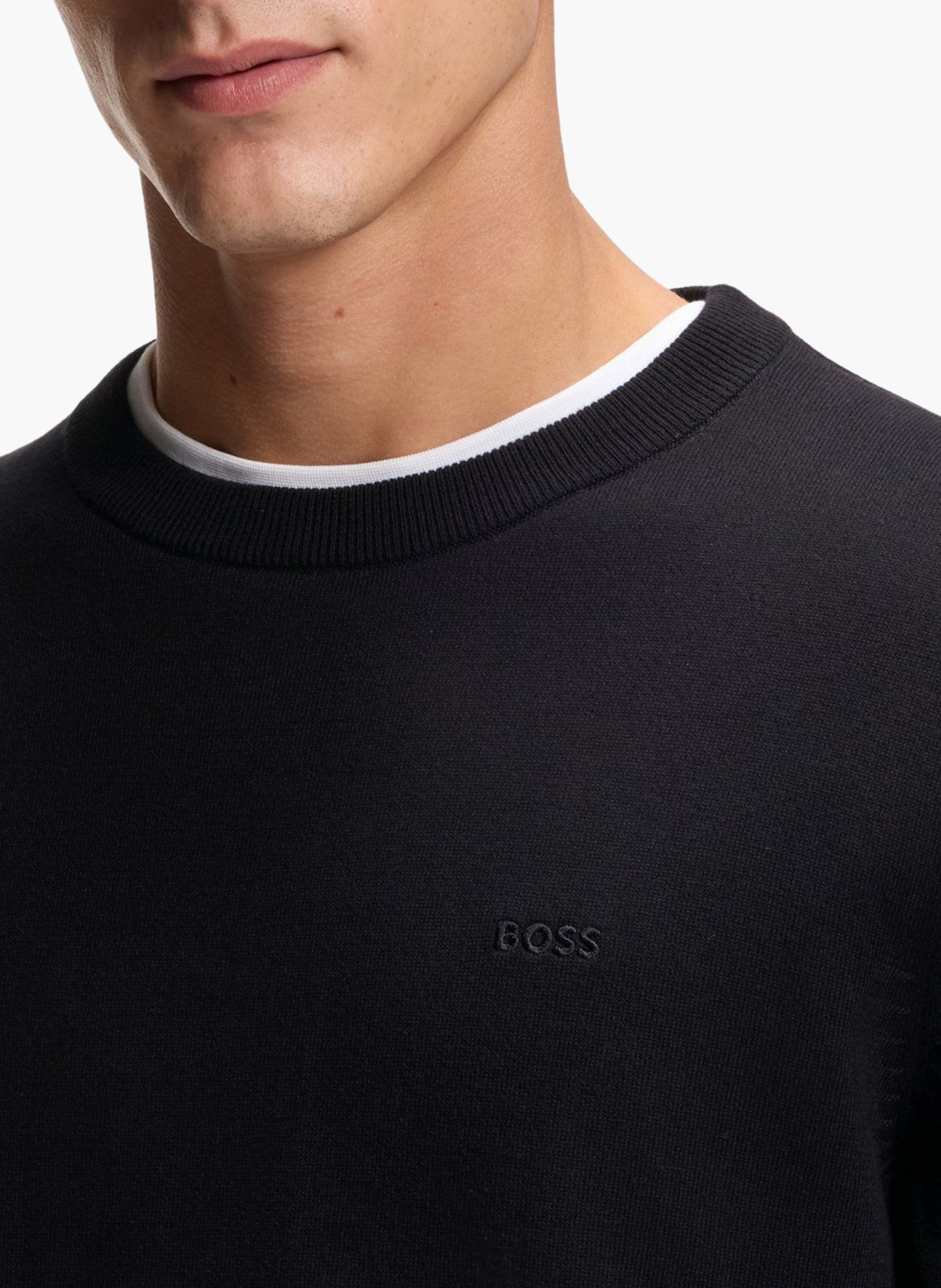 Pull col rond en coton BOSS Noir