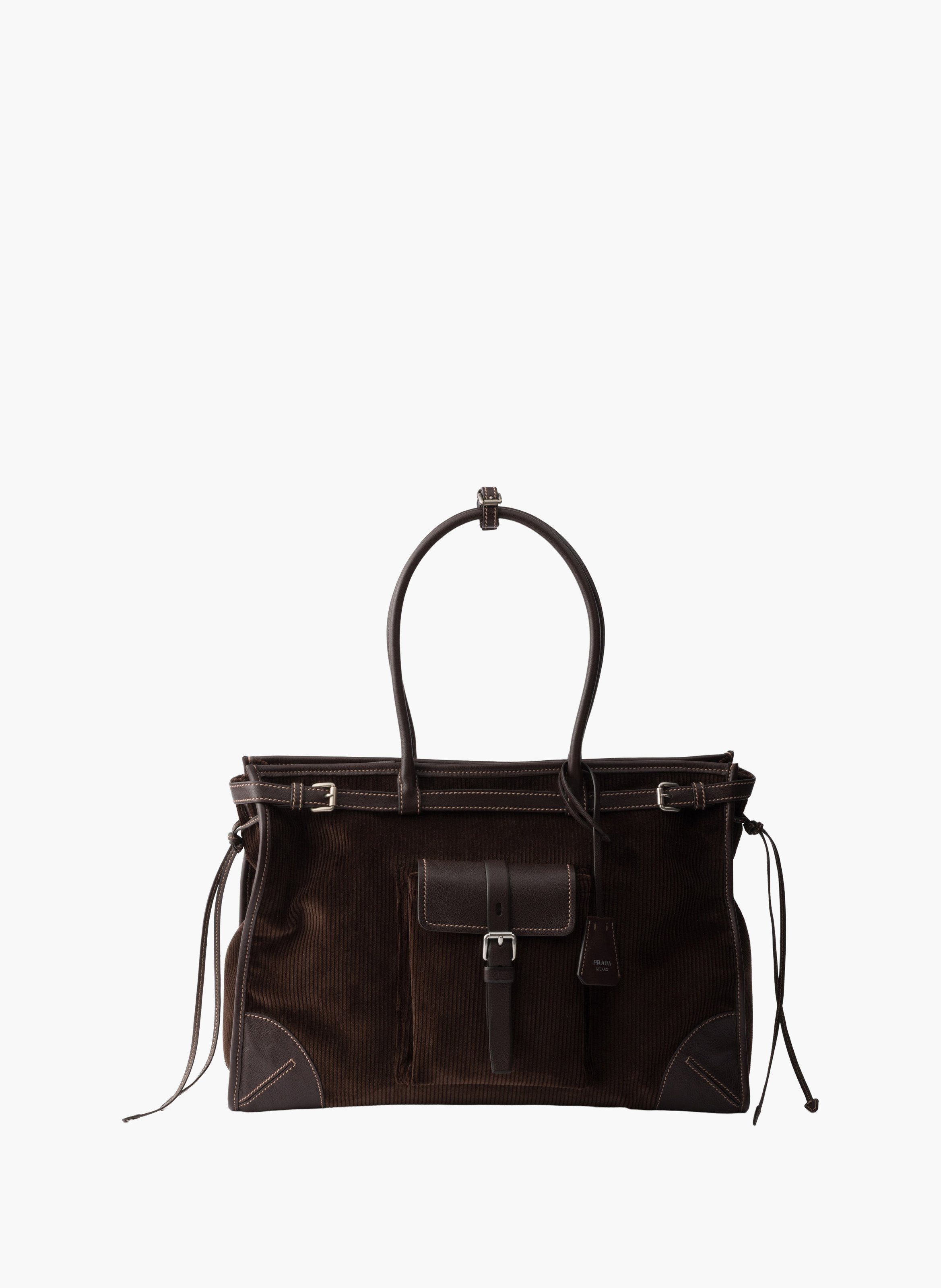 Sac à main prada bonnie extra large en velours côt PRADA Marron
