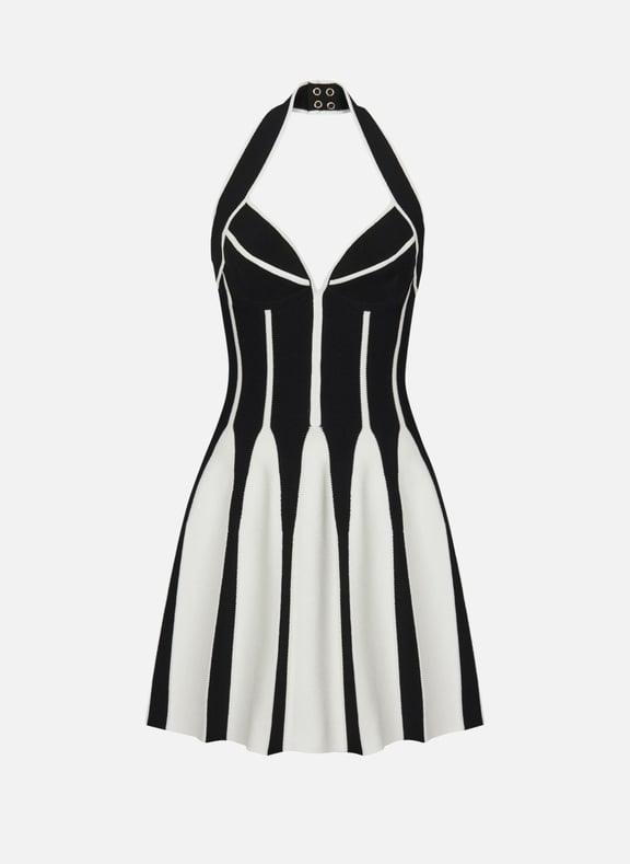 Robe dos-nu patineuse en maille Noir by BALMAIN BALMAIN Robe dos-nu patineuse en maille Noir