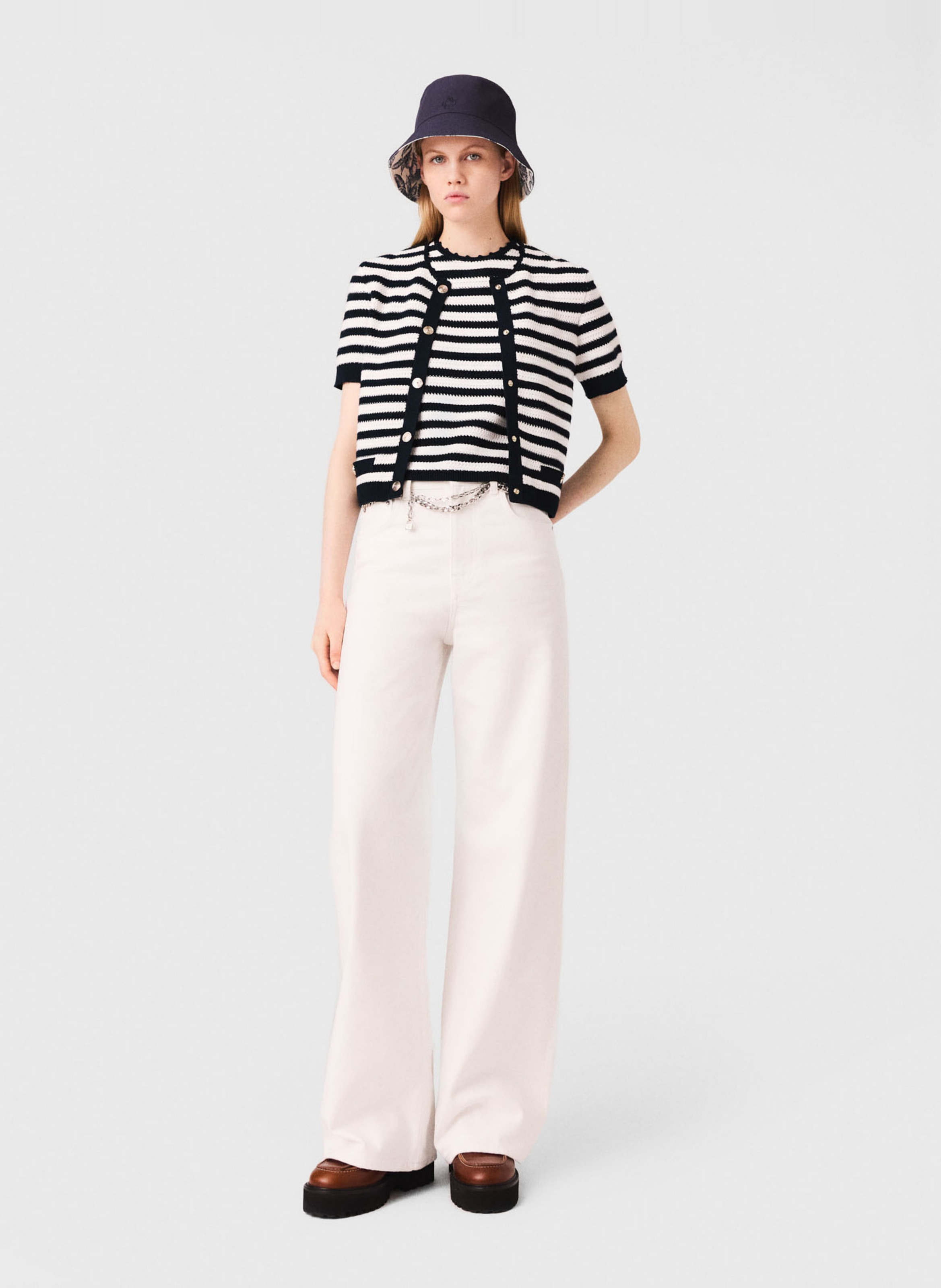 Cardigan boutonné à rayures MAJE Blanc