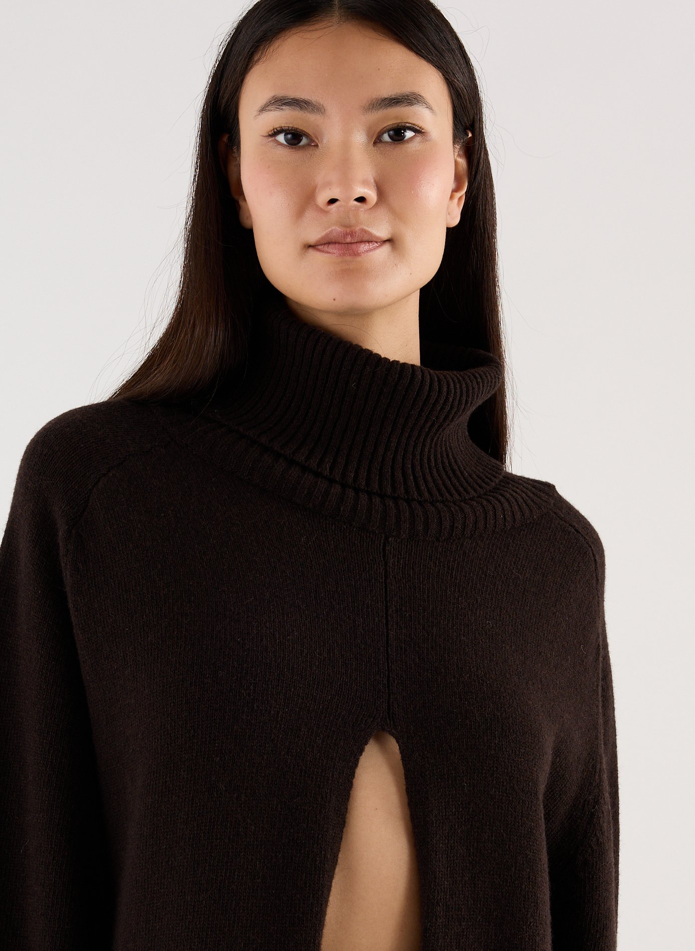 Pull col roulé long en laine mélangée SAISON 1865 Marron