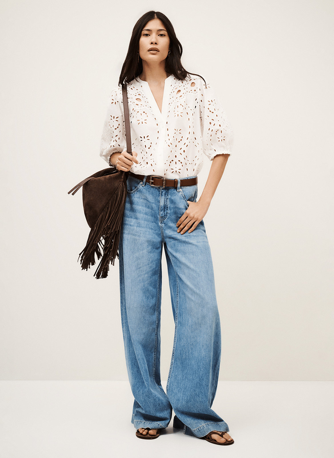 Chemise droite en coton brodé beatrice BA&SH Beige