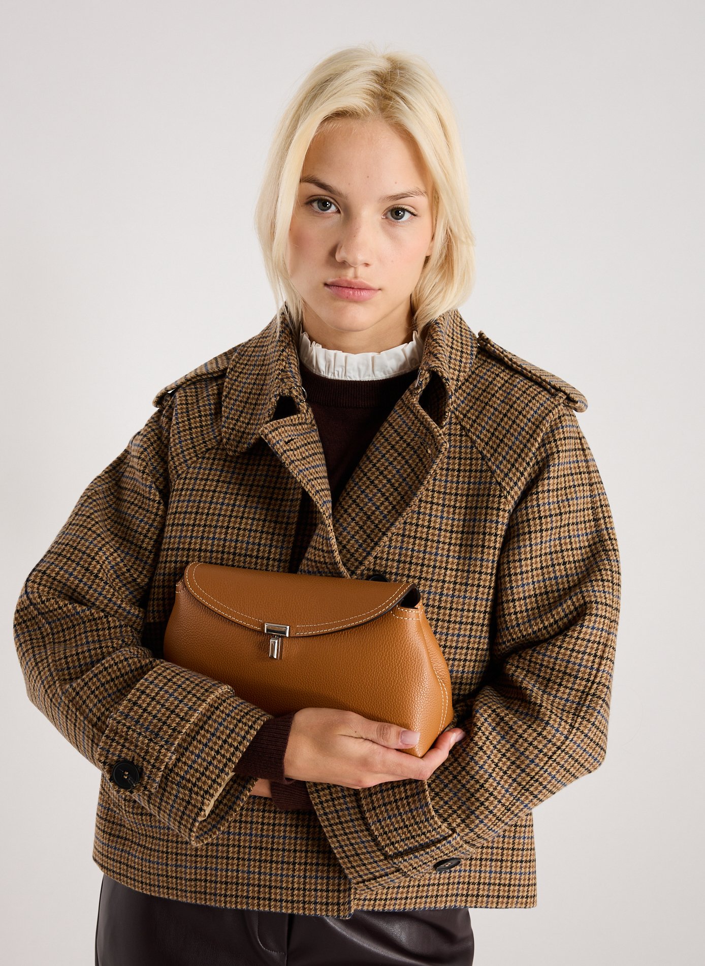 Leather T-lock clutch TOTEME Brown