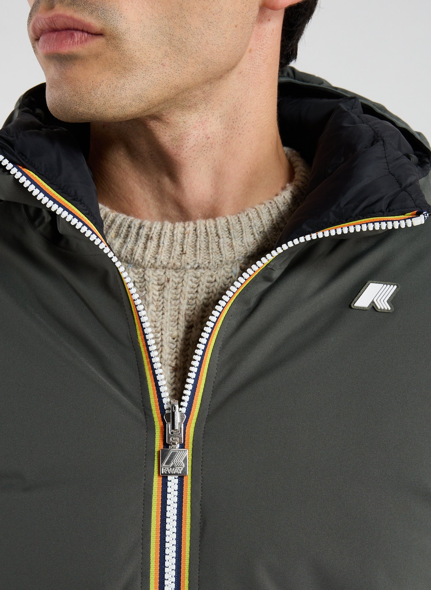 Reversible hooded puffer jacket K-WAY Khaki