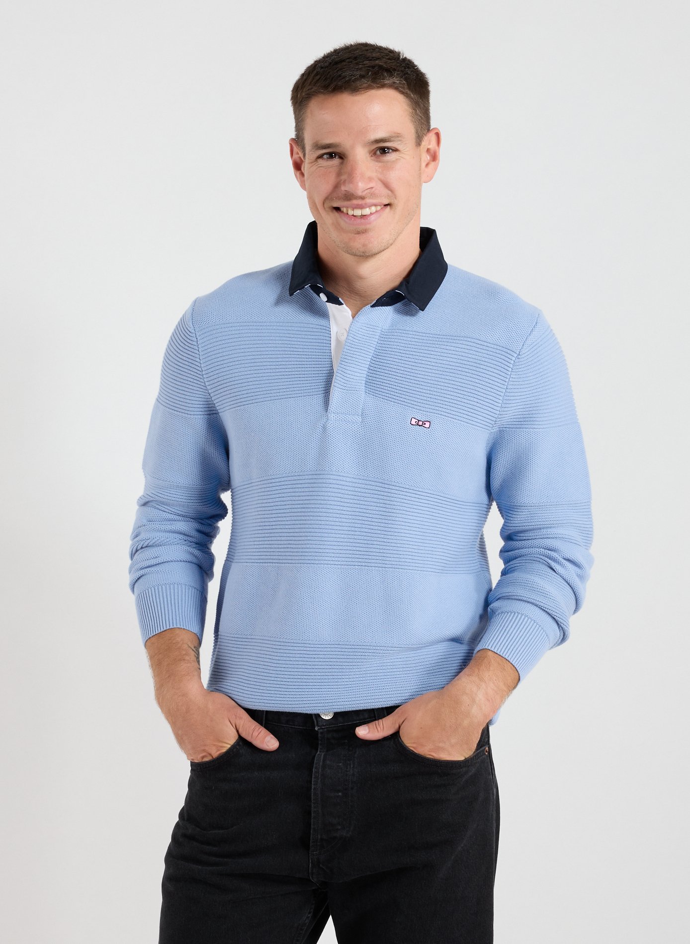 EDEN PARK Pull col polo en coton Bleu