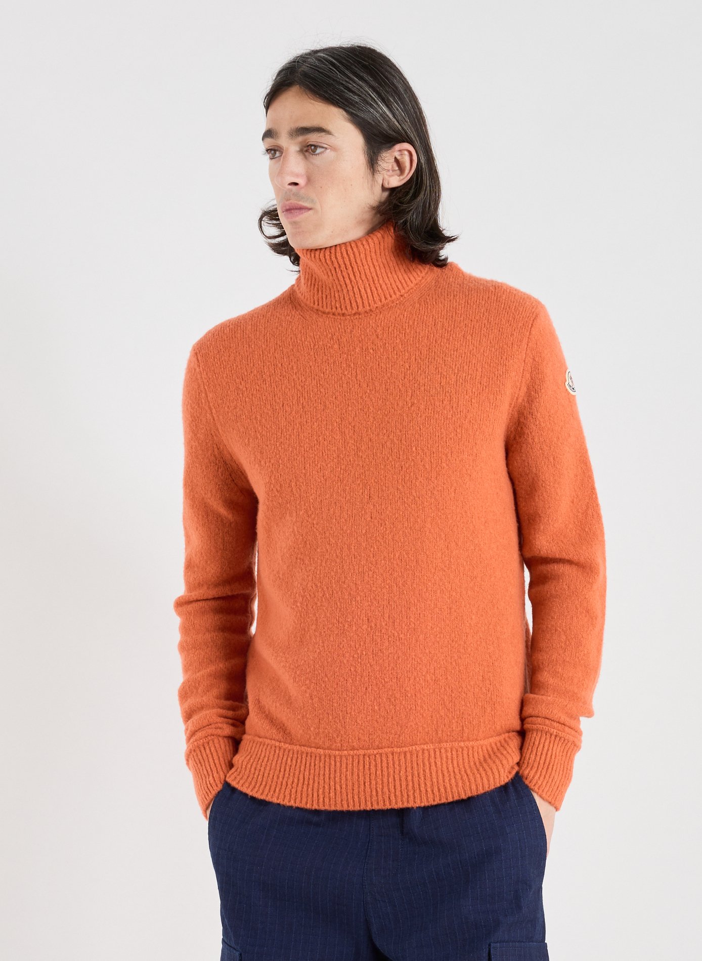 MONCLER Turtleneck sweater in blended virgin wool Orange