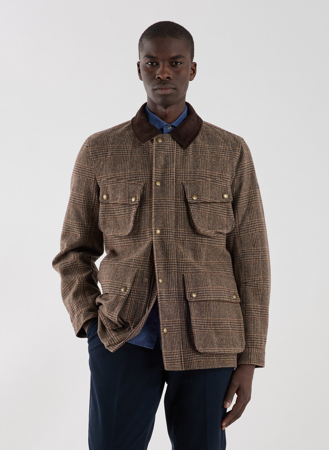 Checked jacket with classic collar in mixed wool HACKETT Beige