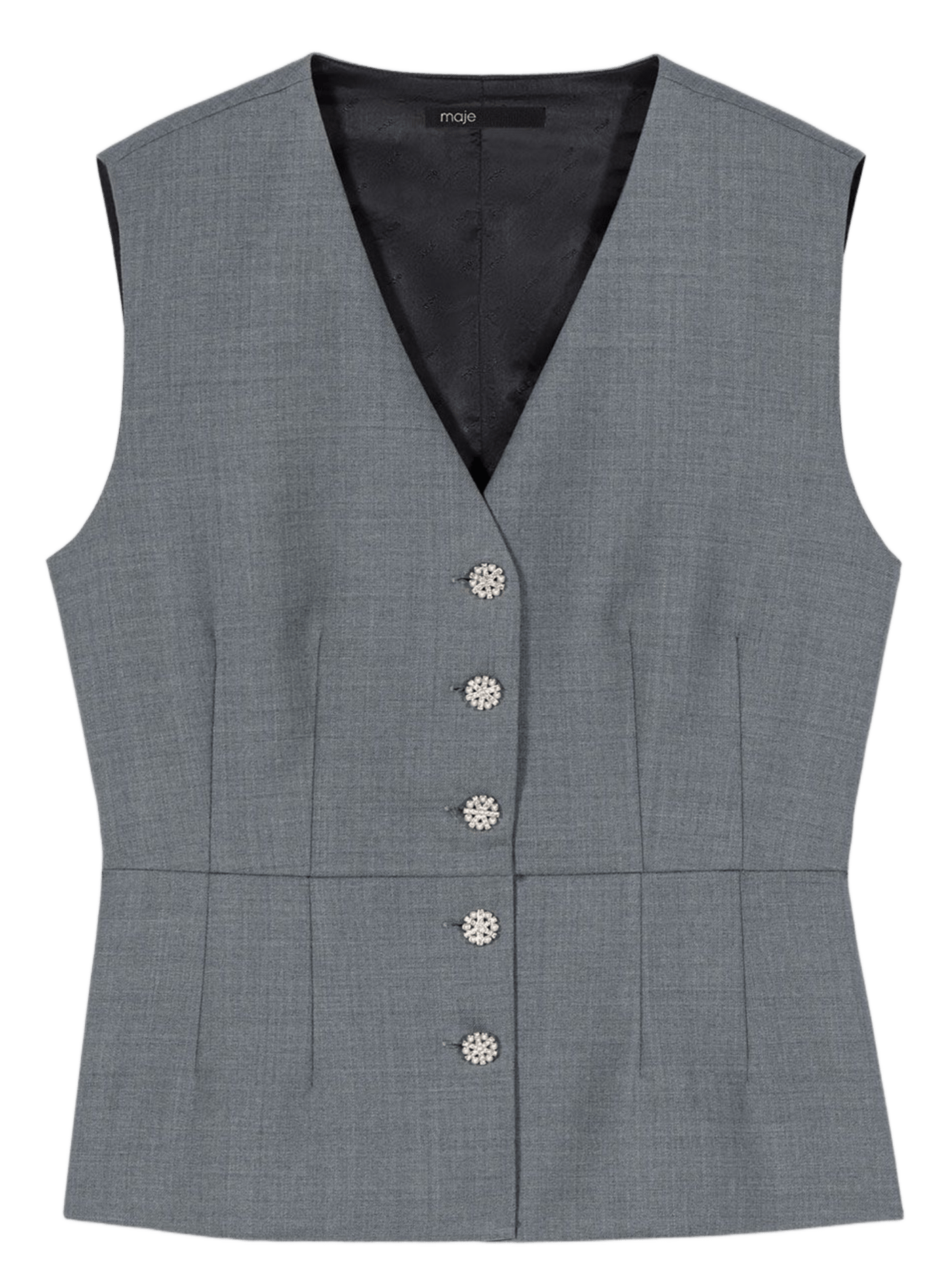 Gilet tailleur sans manches col v MAJE Gris