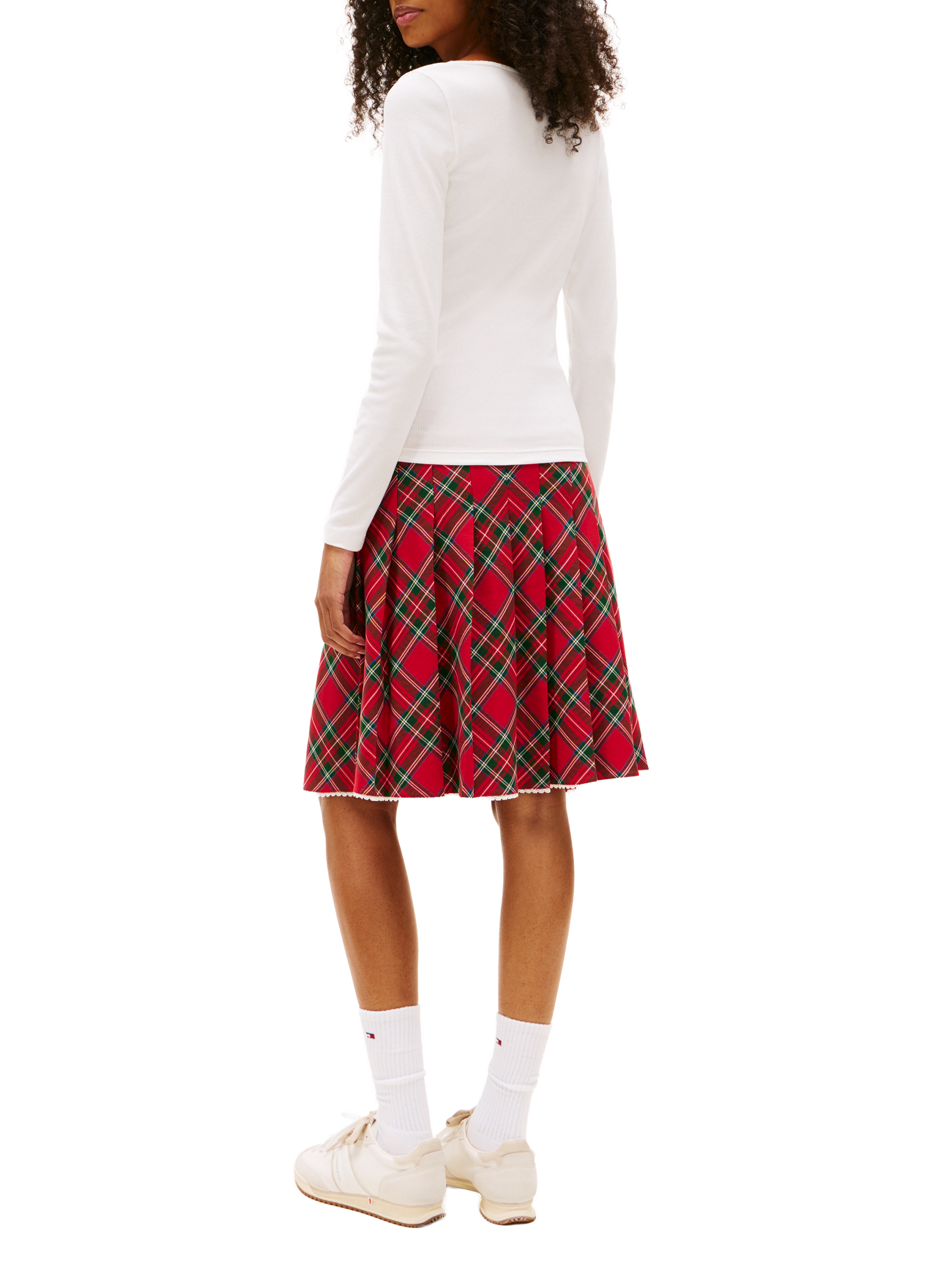 T-shirt côtelé à col carré en coton mélangé TOMMY HILFIGER Blanc