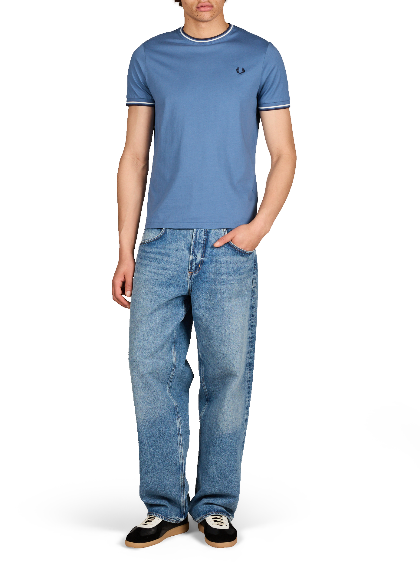 Maglietta a tinta unita con collo rotondo in cotone. FRED PERRY Blu