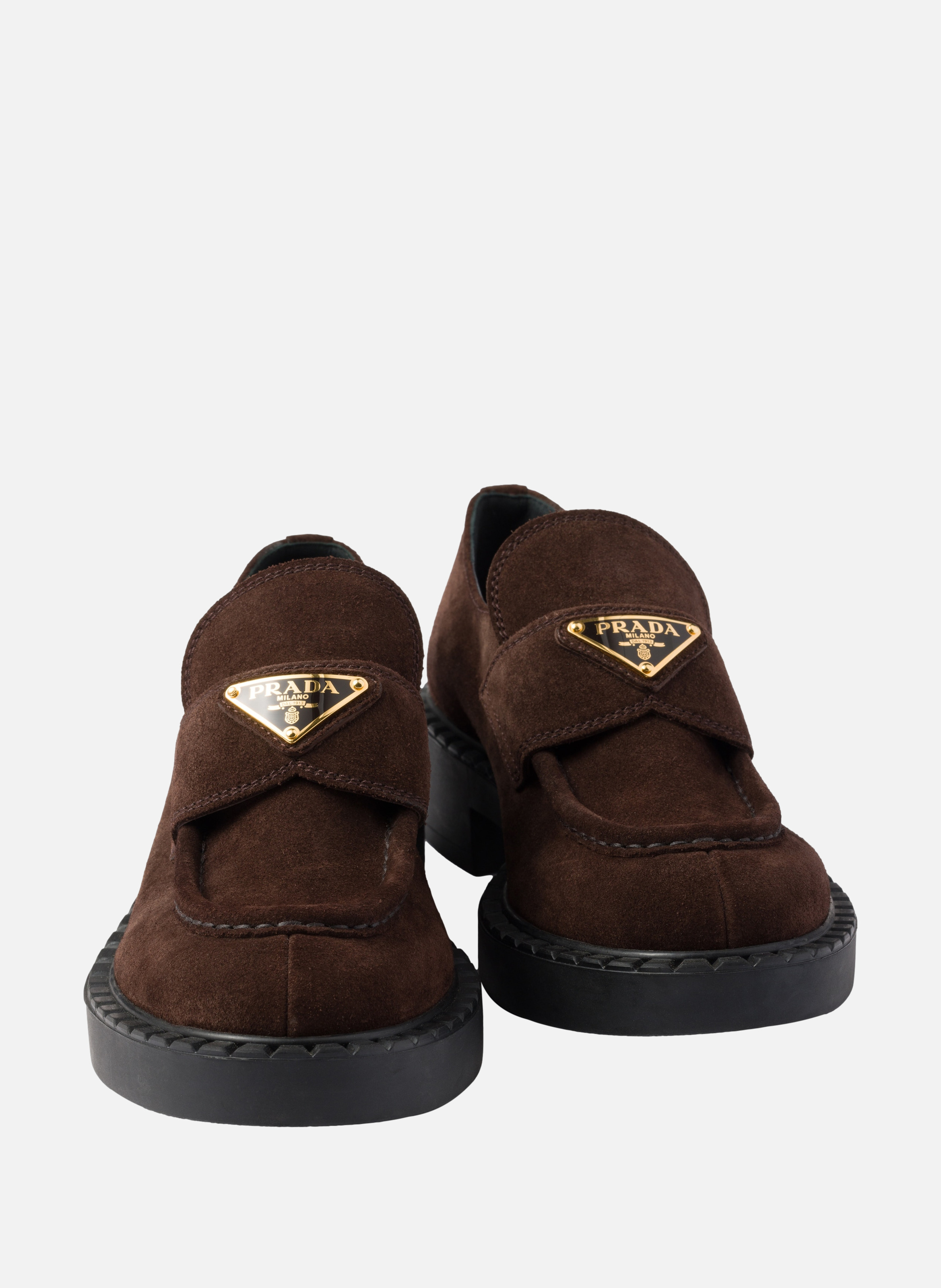 Mocassins en veau velours chocolat PRADA Marron