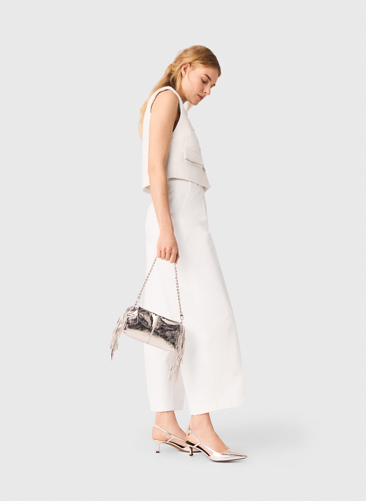 Pantalon large taille haute MAJE Blanc