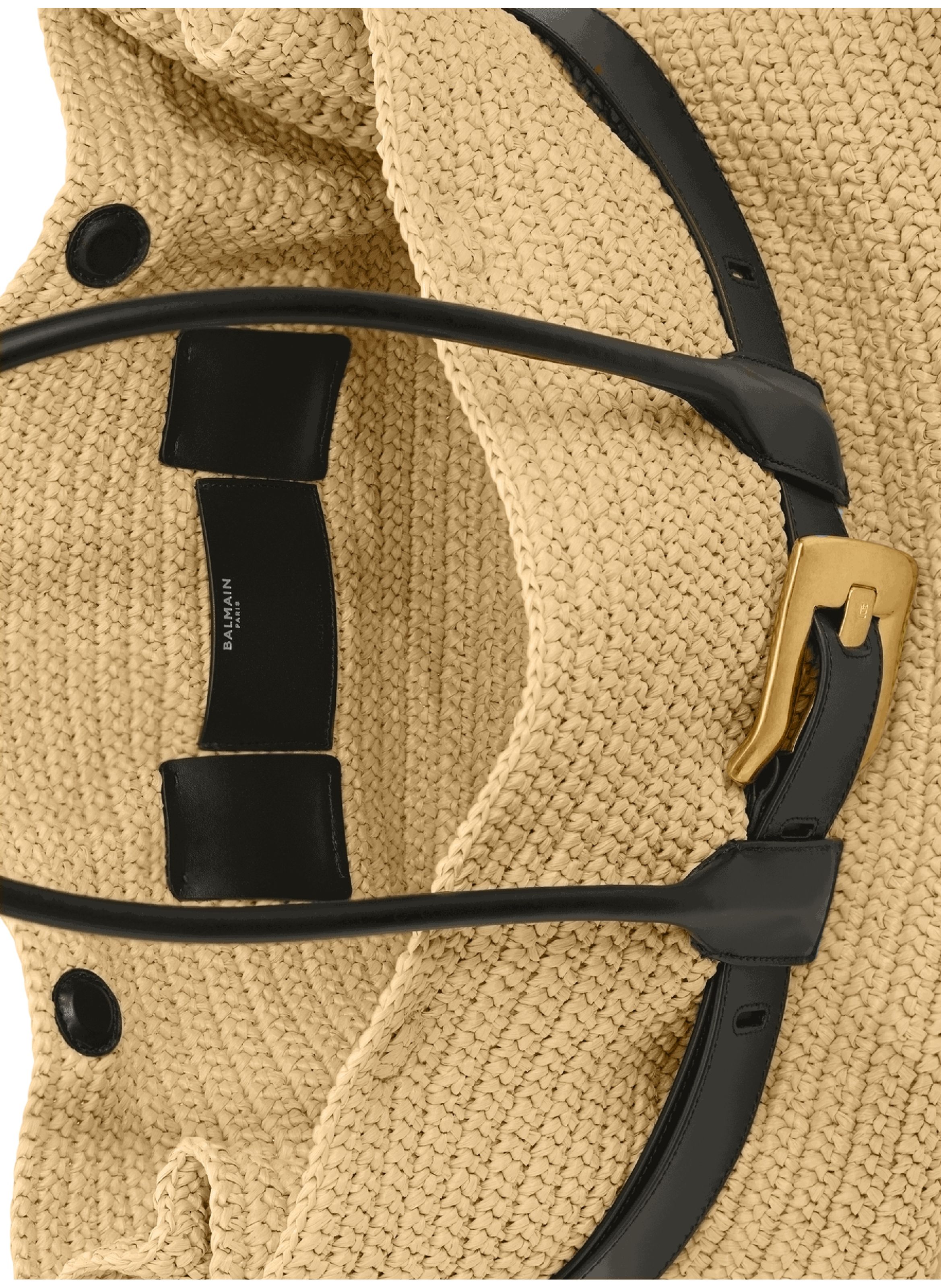 Sac anthem large en crochet et cuir lisse BALMAIN Beige